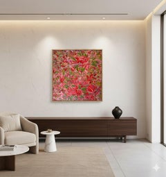 Red Bloom Acrylic Painting on Canvas, Modern Abstract Floral Art