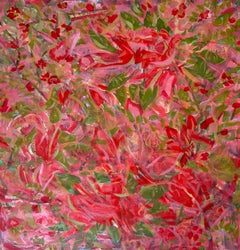 «Red Bloom»: pintura acrílica sobre lienzo, arte floral abstracto moderno