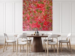 « Red Bloom » : peinture acrylique sur toile, art floral abstrait moderne