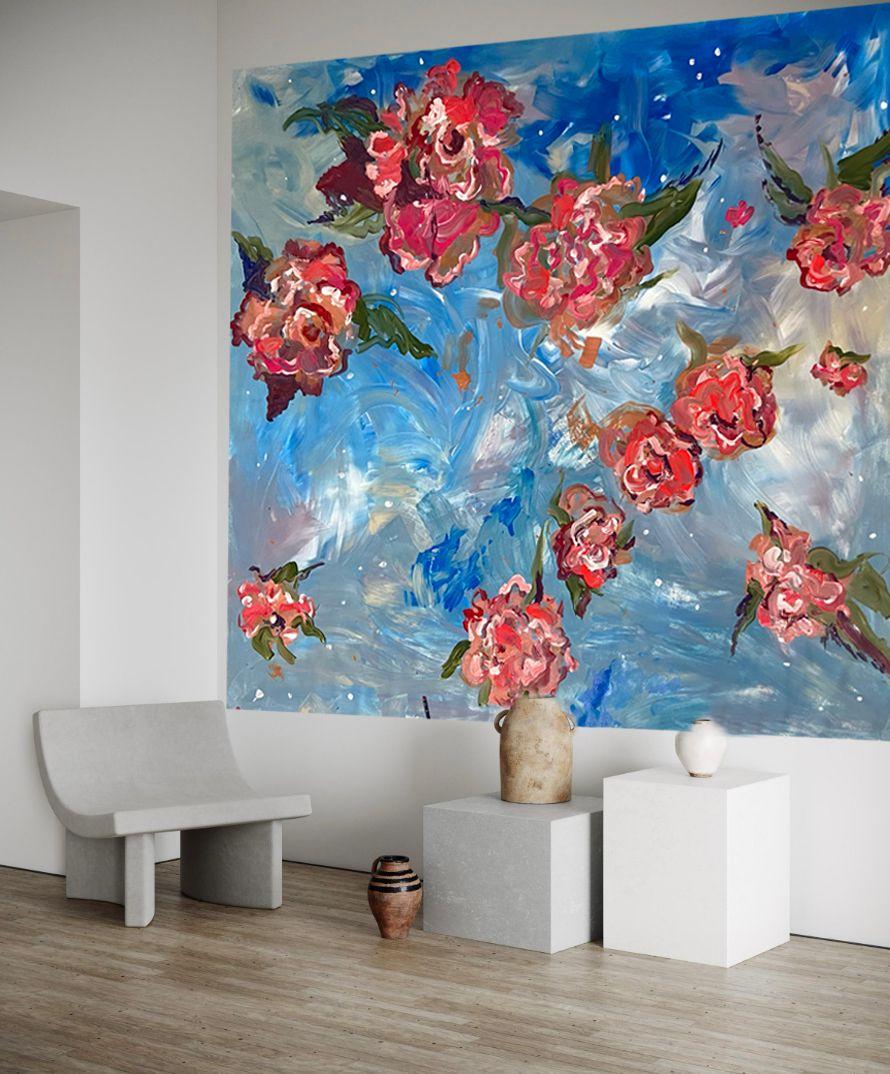 red flowers, abstract expressionism, abstract painting For Sale 1