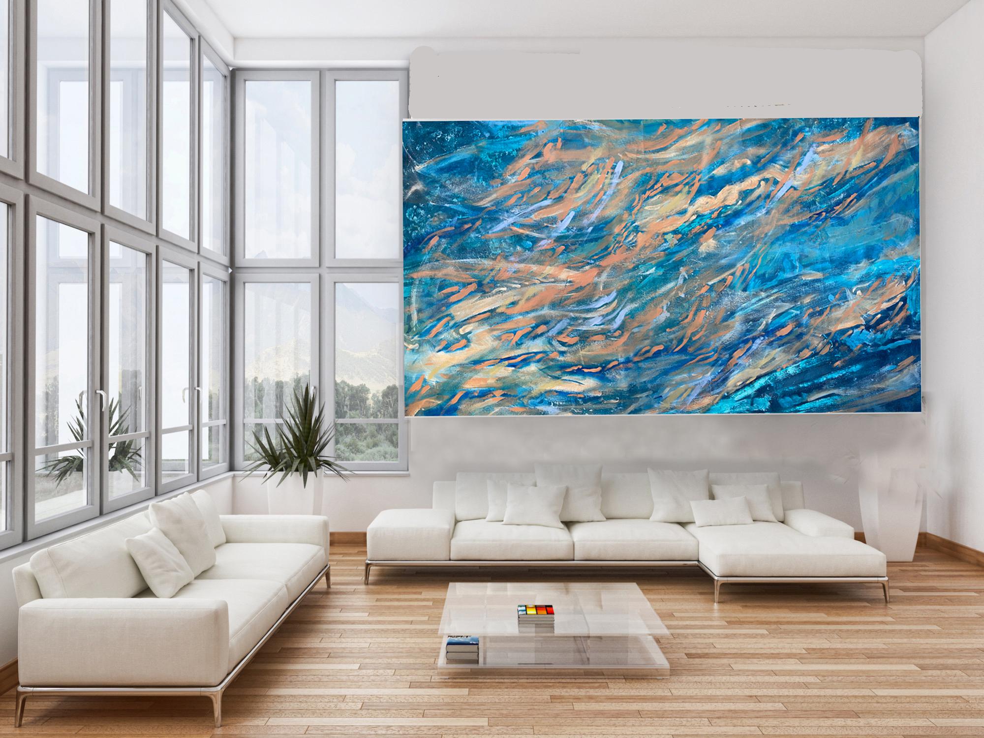 Sunrise Corals Acrylic Painting on Canvas, Abstract, 21st Century