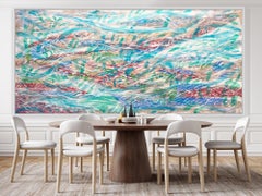 Water Flowers Abstract Painting, Large Oil on Canvas, 21st Century