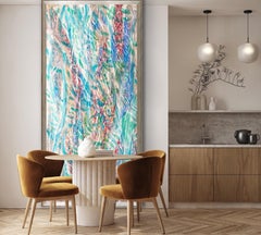 Peinture abstraite « Water Flowers », grande huile sur toile, signée, 2010+