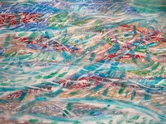 Water Flowers Abstract Painting, Large Oil on Canvas, Signed, 2010+