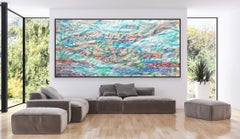 Water Flowers Abstract Painting, Large Oil on Canvas, Signed, 2010+