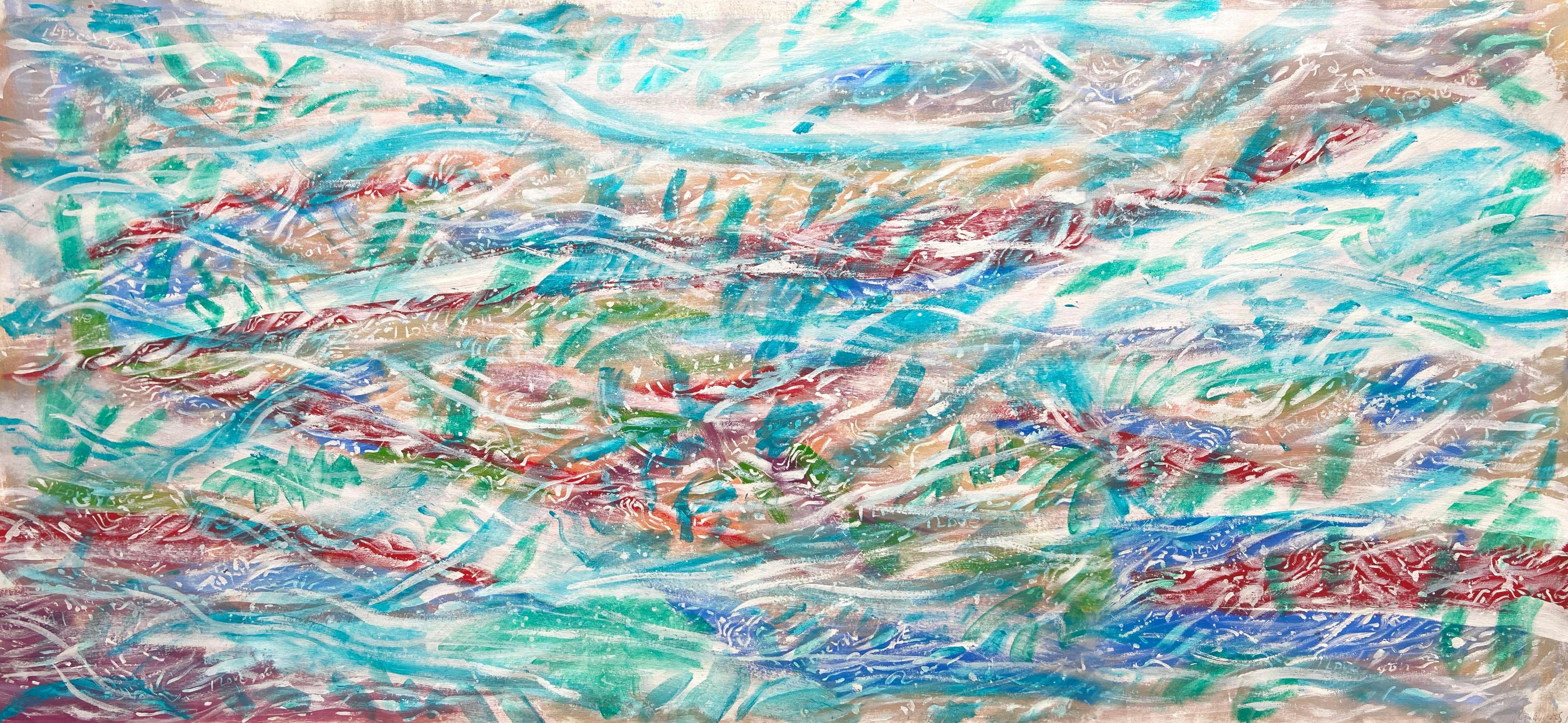 „Wasserblumen“ – abstraktes Gemälde, großes Ölgemälde auf Leinwand, signiert, 2010+
