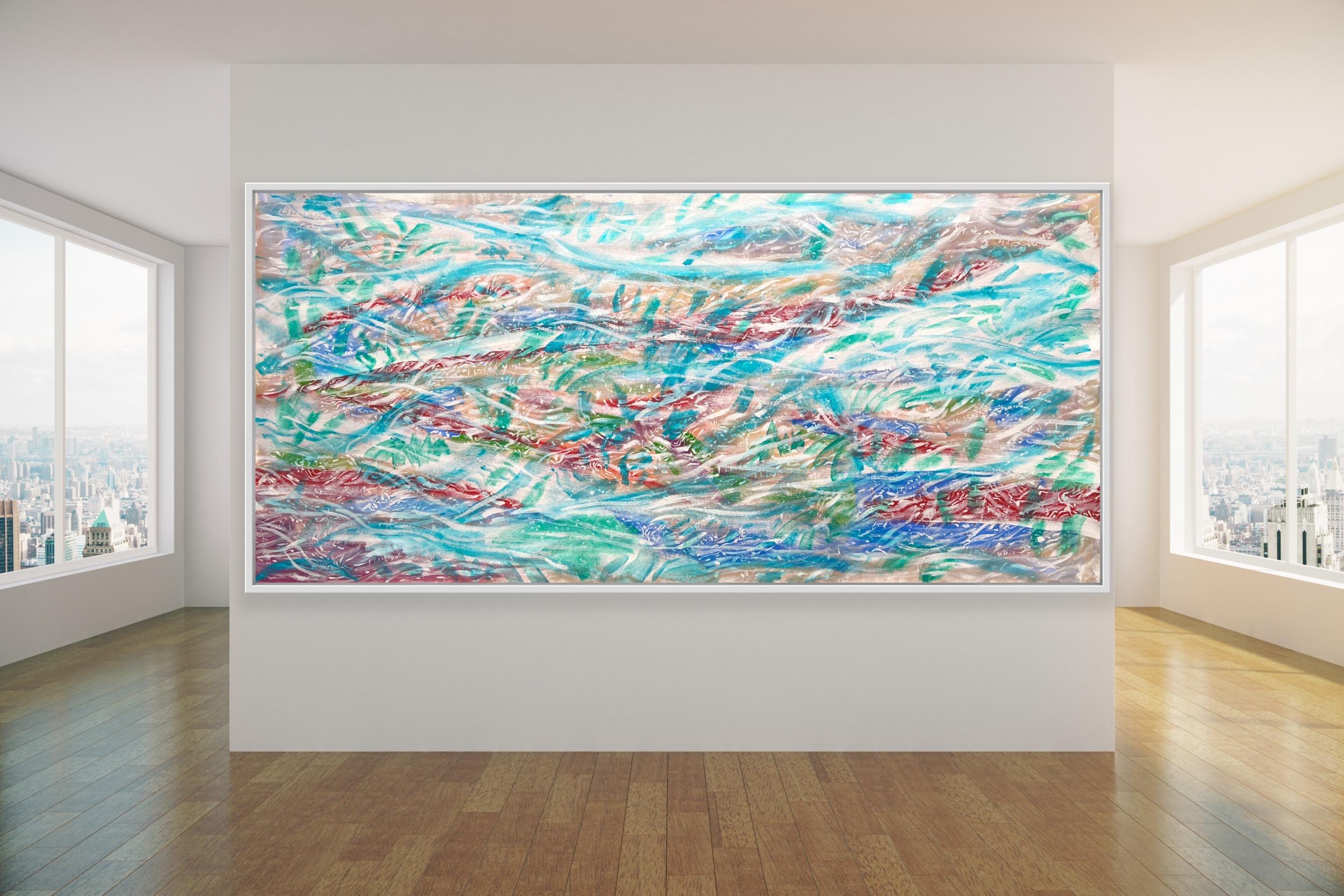 „Wasserblumen“ – abstraktes Gemälde, großes Ölgemälde auf Leinwand, signiert, 2010+
