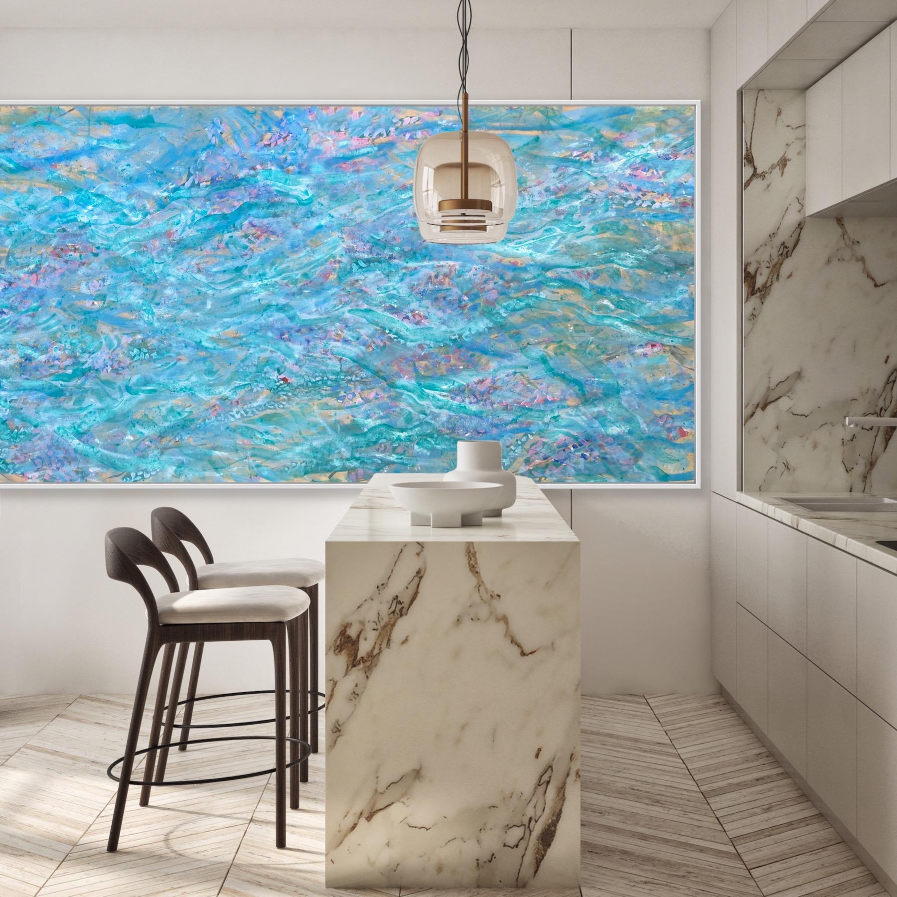 Water flowers - Gray Abstract Painting by Katarina Joys