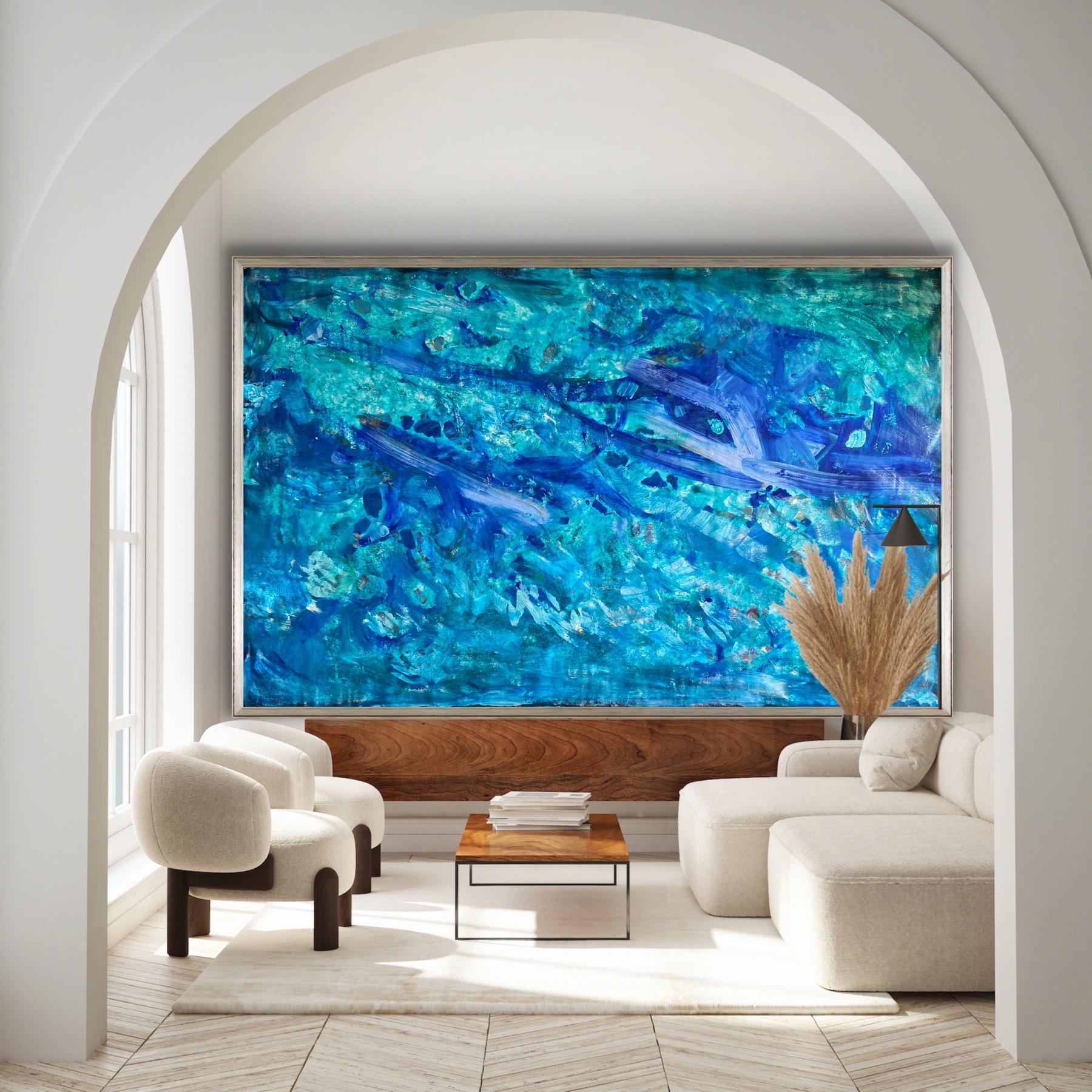 Ocean Breath, abstract extra-large painting on canvas - Gray Landscape Painting by Katarina Joys