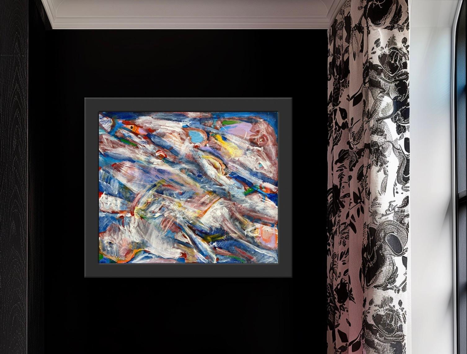 Peces en el mar - Landscape Painting Gris de Katarina Joys