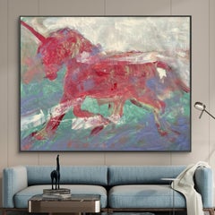 Youth Acrylic and Oil Painting of Unicorn, One-of-a-Kind, 150x223cm
