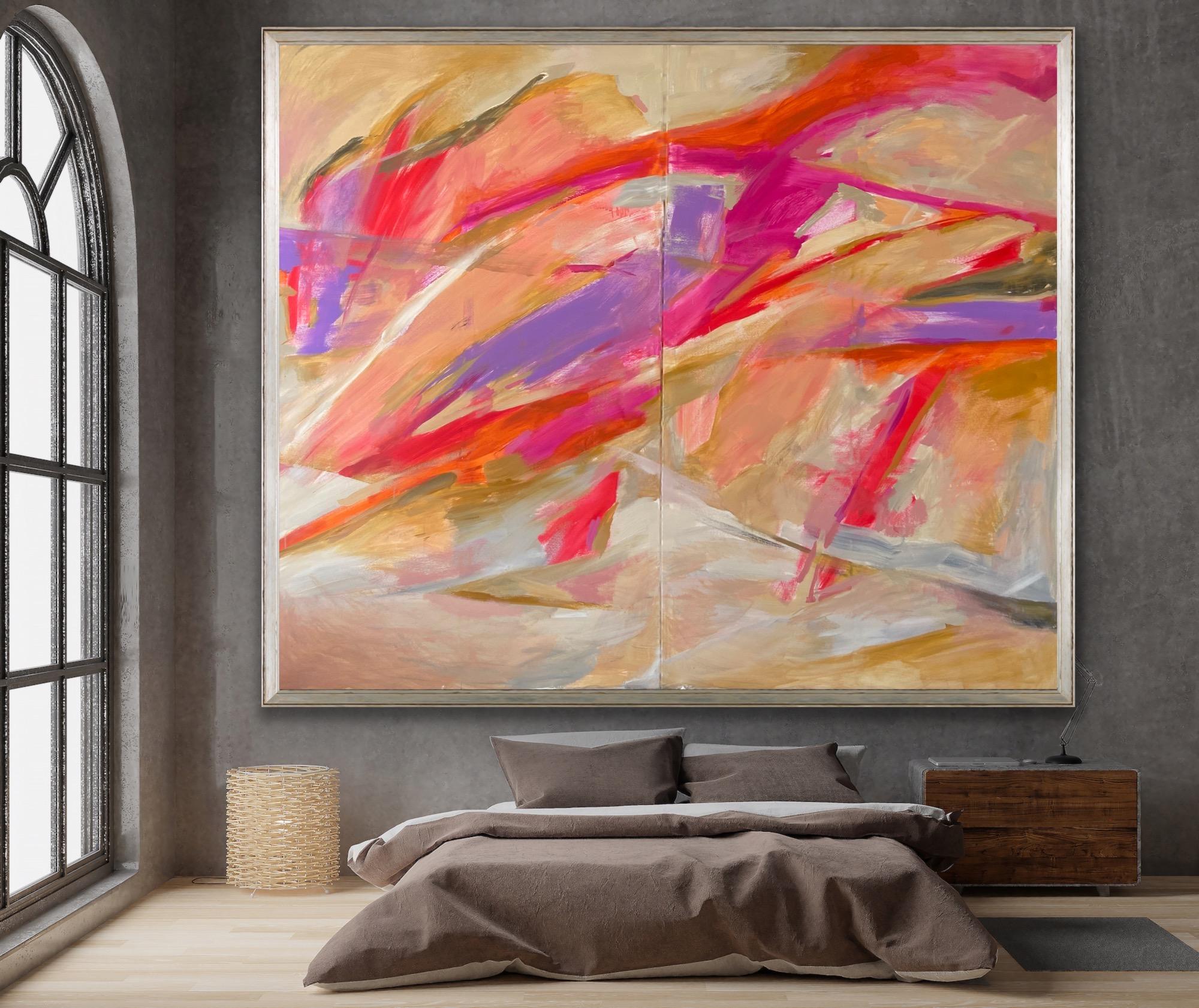 Katarina Joys Landscape Painting – Youth, Large Contemporary abstract painting, fuchsia
