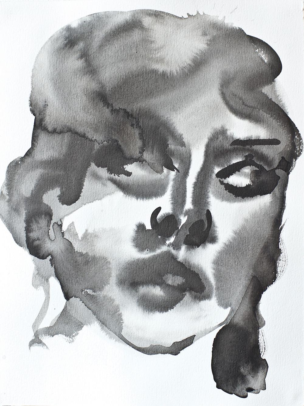 Amy, Silent Heads Series - Contemporary Ink Painting,  Expressive Woman Portrait - Art by Katarzyna Swinarska