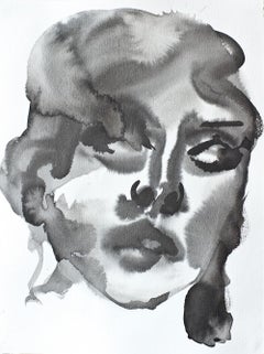 Amy, Silent Heads Series - Contemporary Ink Painting,  Expressive Woman Portrait
