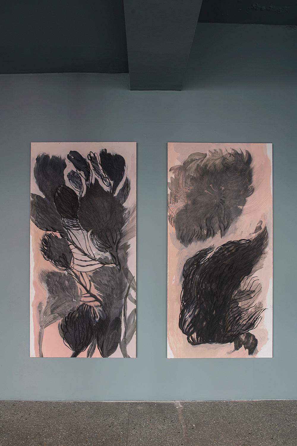 Biophilia 2  - Contemporary Figurative Nature, Plants Oil Painting, Large Format - Black Abstract Painting by Katarzyna Swinarska