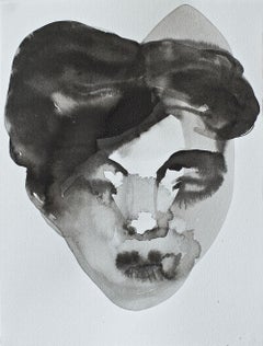 Björk, Silent Heads Series - Peinture à l'encre contemporaine Portrait de femme expressif