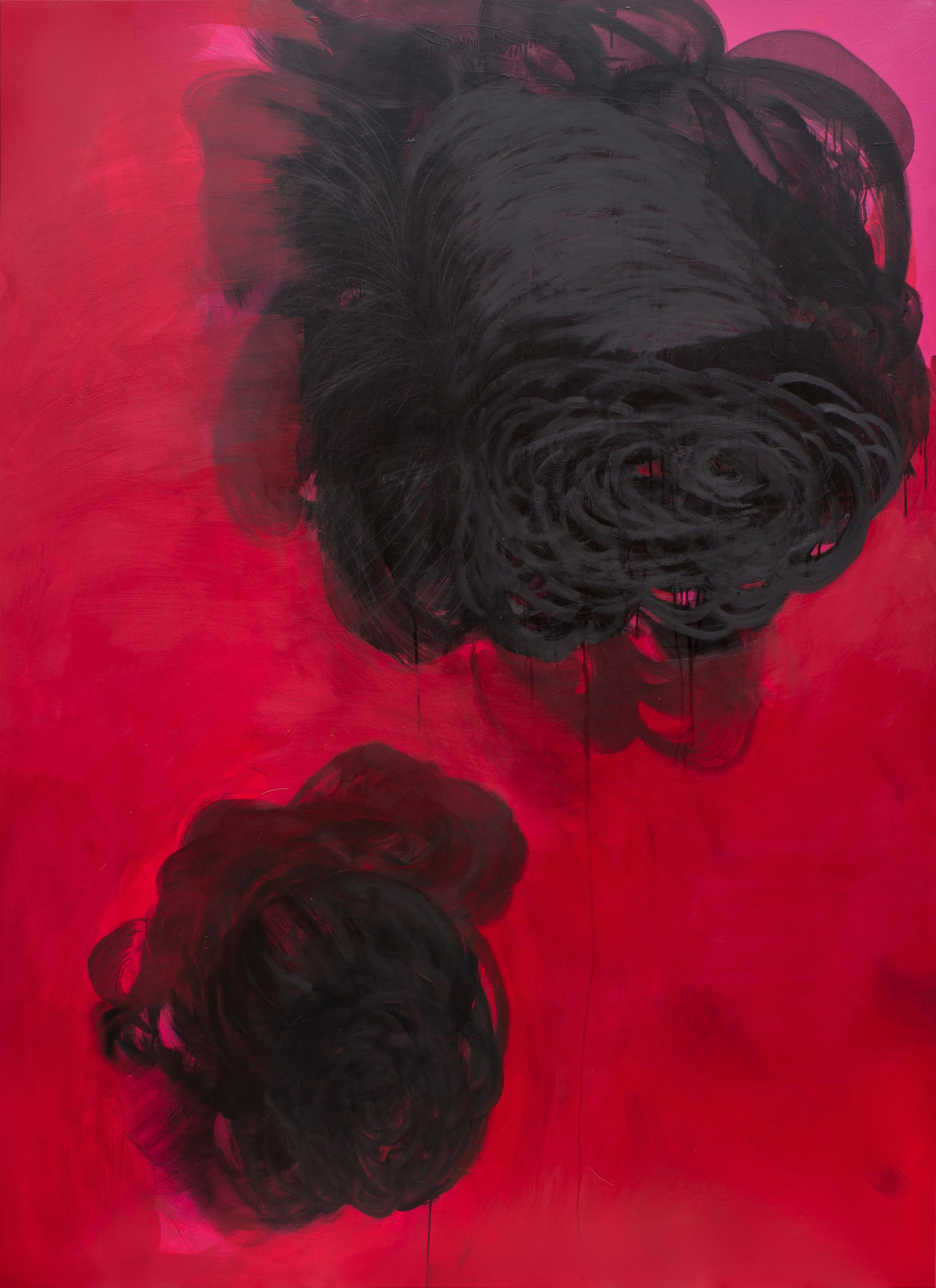 Katarzyna Swinarska Abstract Painting – Crimson Love - Modernes expressionistisches abstraktes Ölgemälde, Großformat, Rot