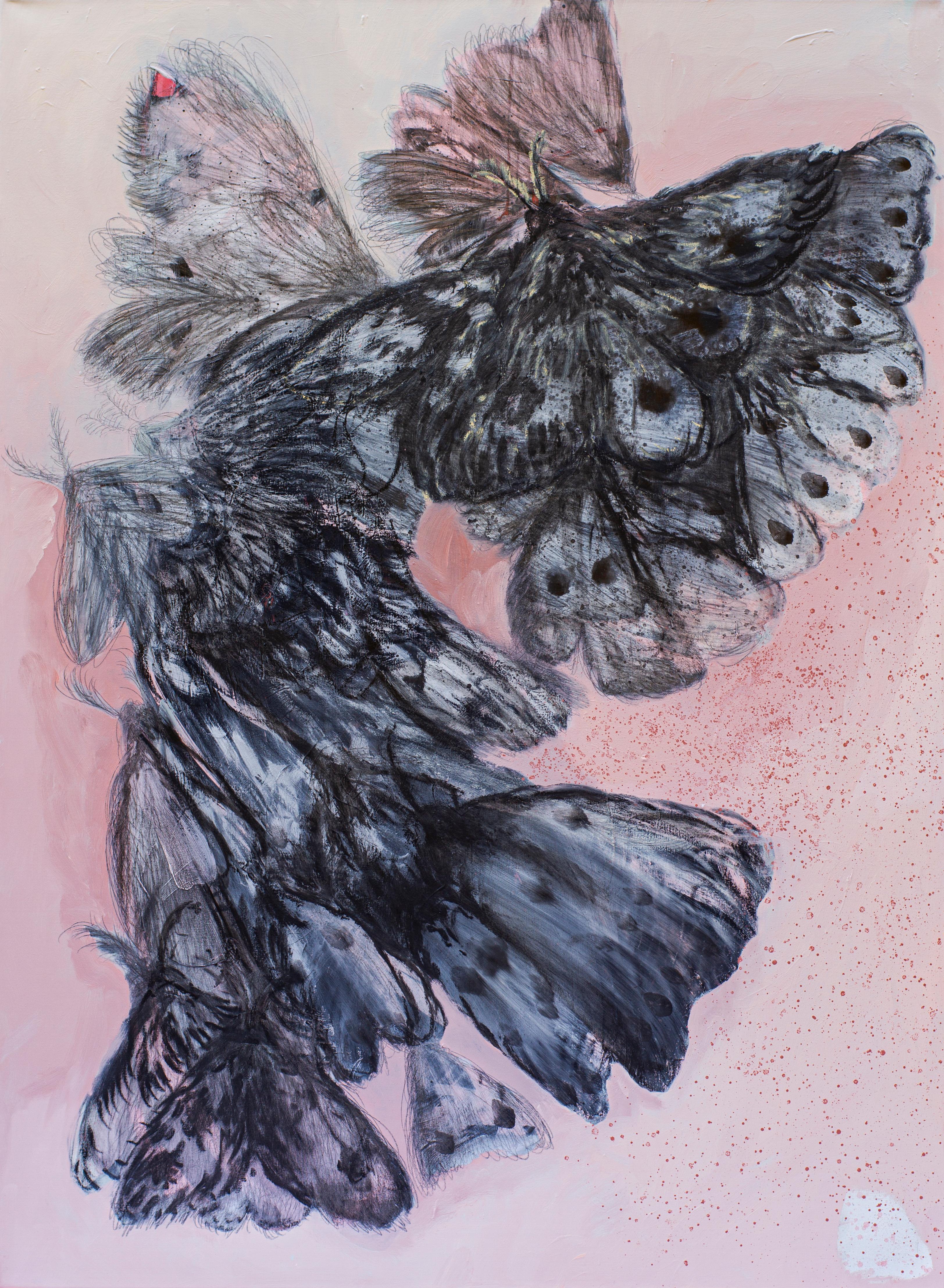 Katarzyna Swinarska Animal Painting - Skin II - Wonderful Night Butterflies Painting - Contemporary Painting