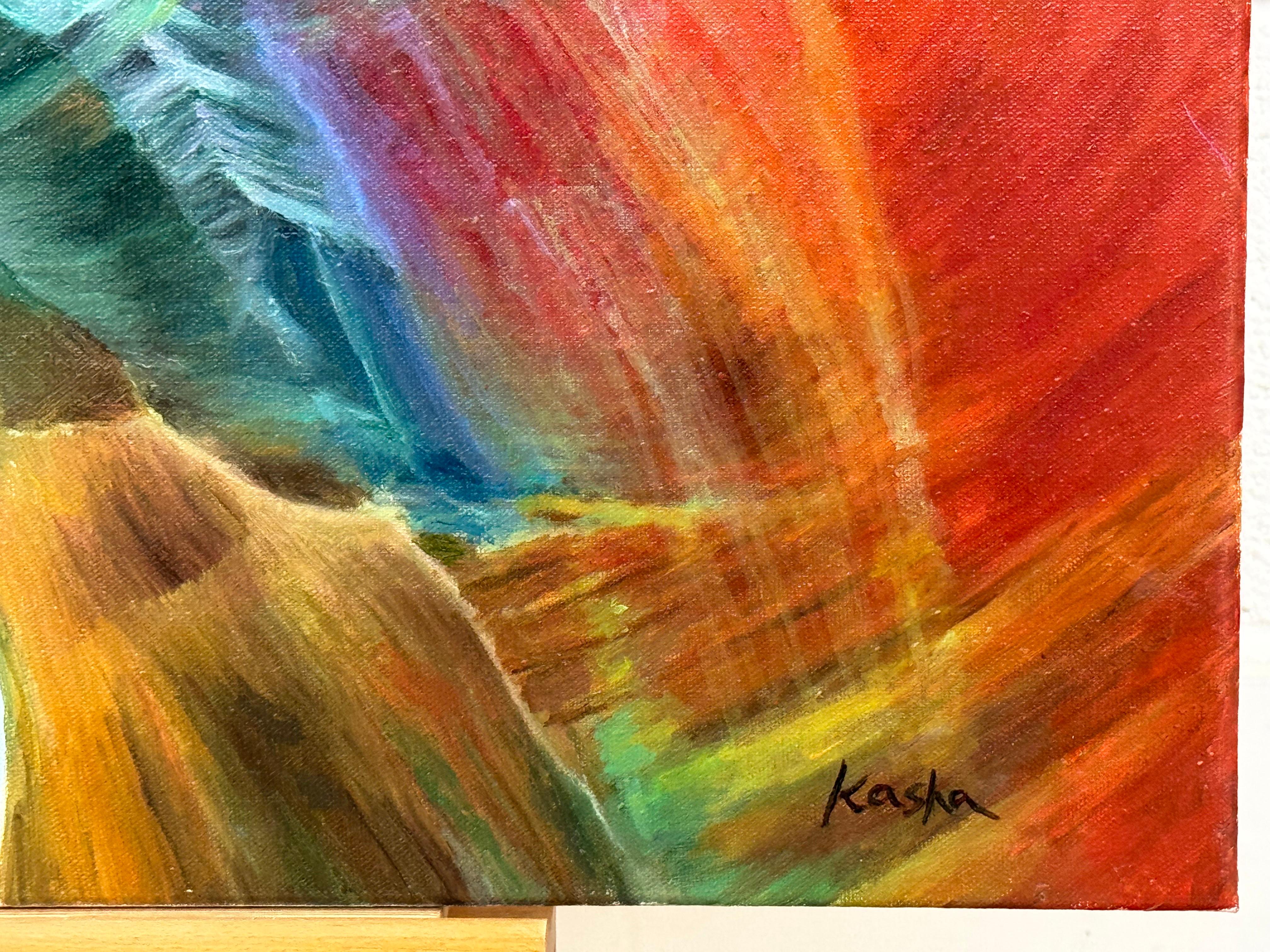 Quadro astratto rosso, blu e verde dell'interno dell'Antelope Canyon in Arizona in vendita 6