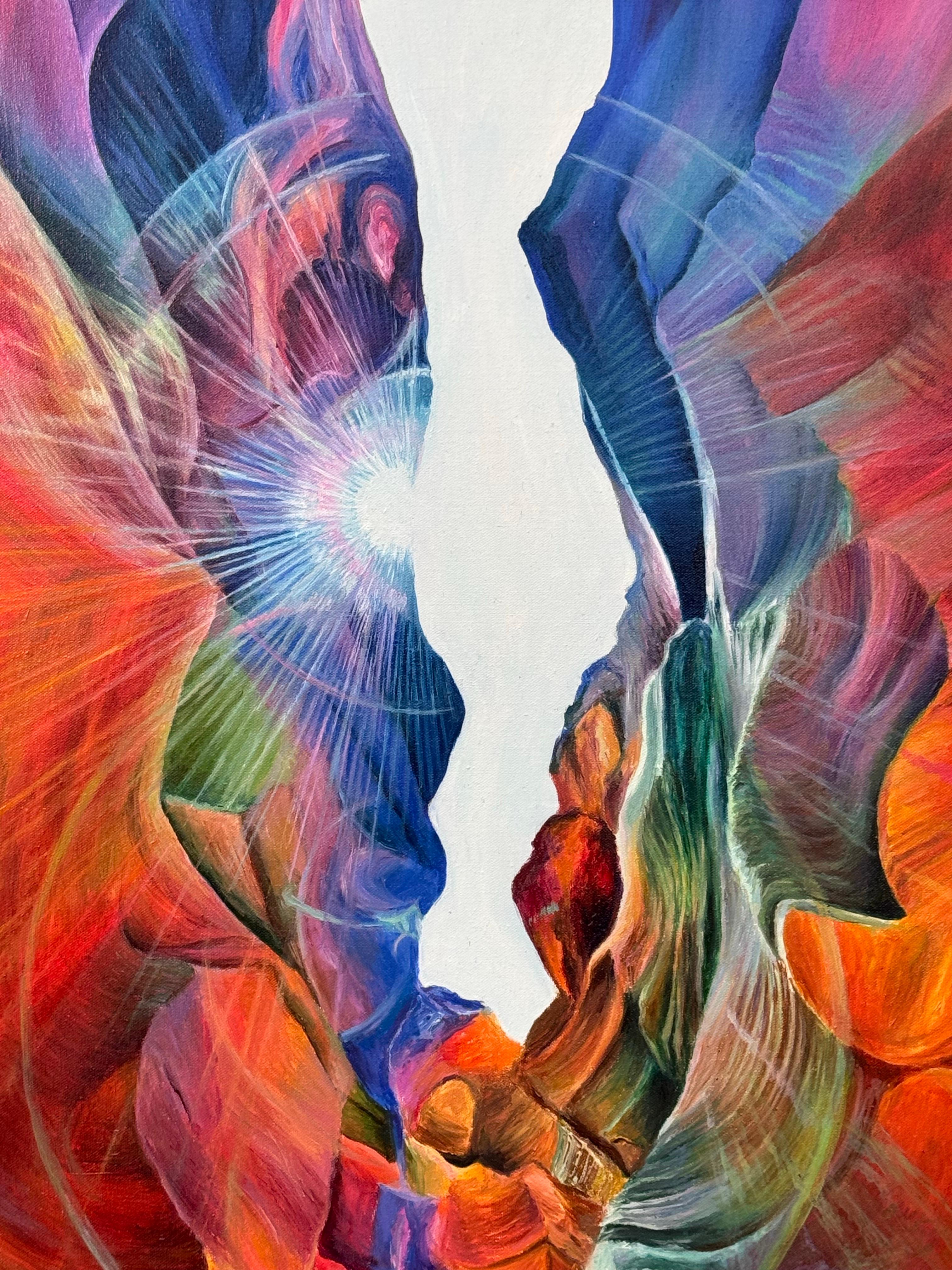 Quadro astratto rosso, blu e verde dell'interno dell'Antelope Canyon in Arizona in vendita 7