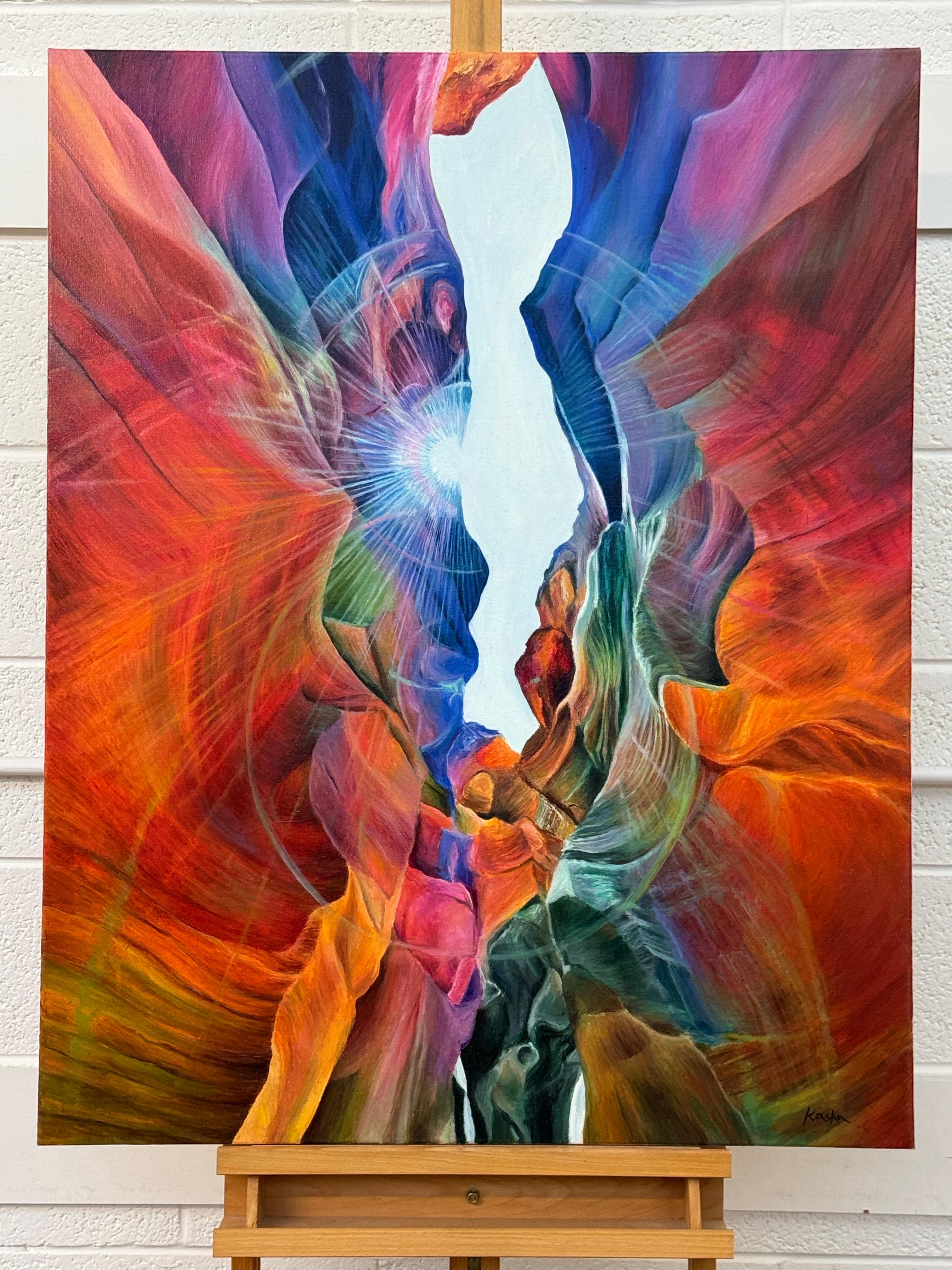 Quadro astratto rosso, blu e verde dell'interno dell'Antelope Canyon in Arizona in vendita 2