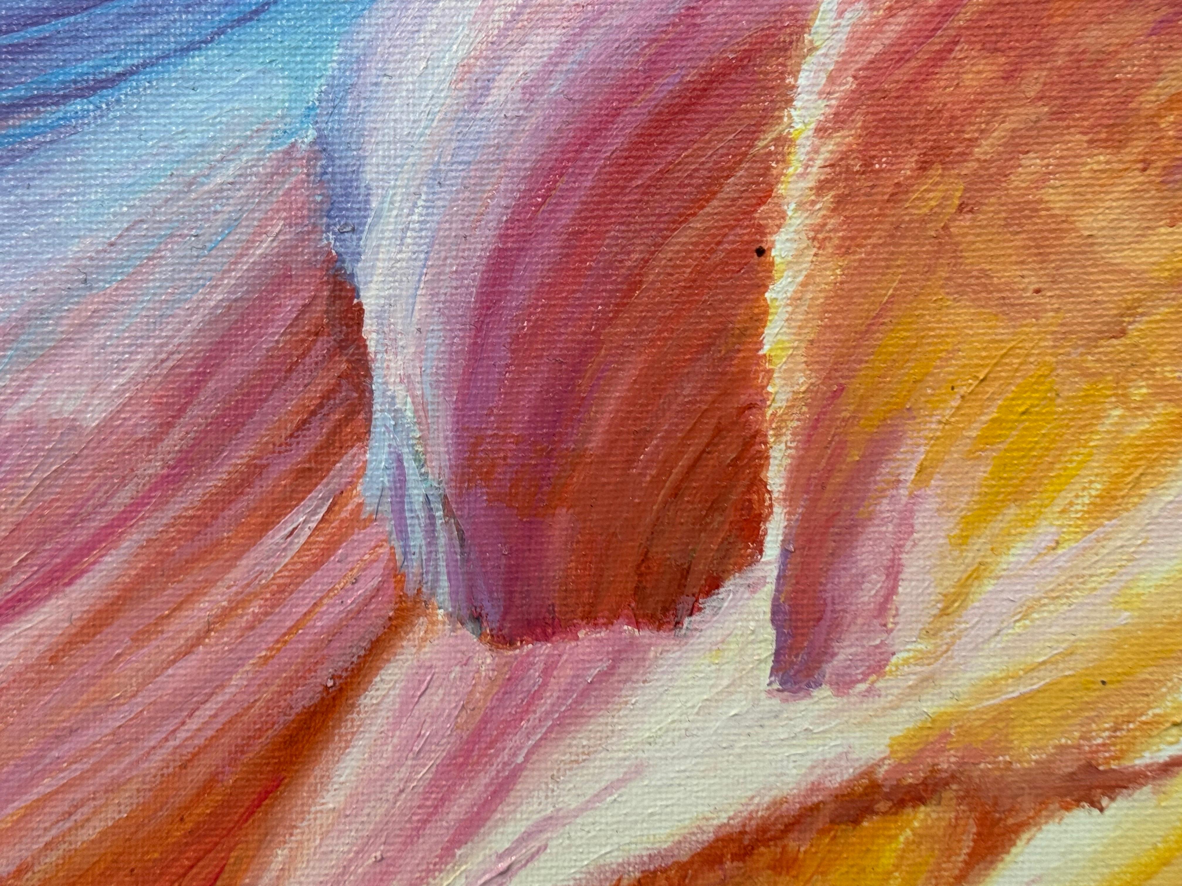 Large Square Red Pink Blue & Purple Painting of Antelope Canyon in Arizona USA For Sale 8