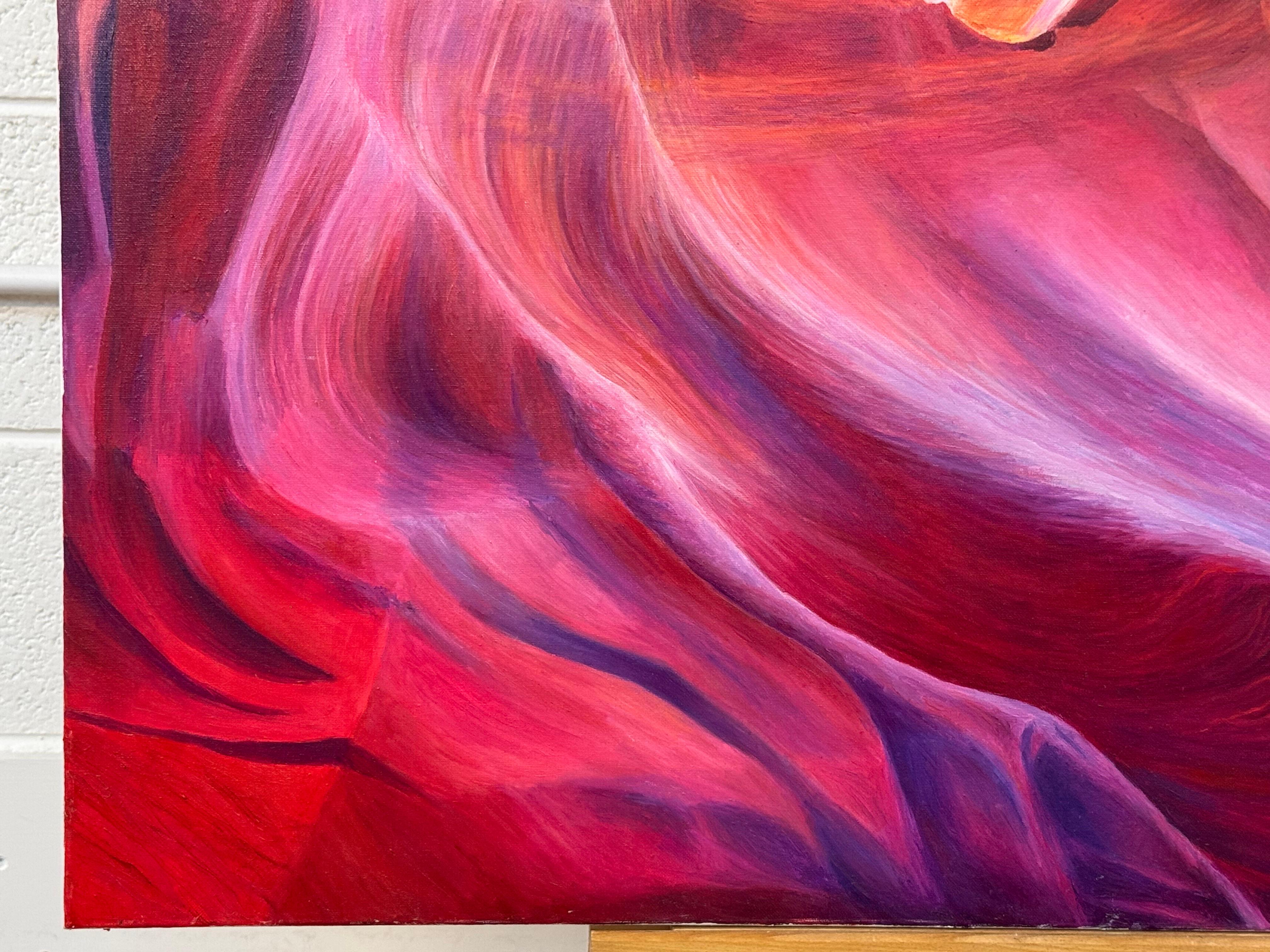 Large Square Red Pink Blue & Purple Painting of Antelope Canyon in Arizona USA For Sale 9