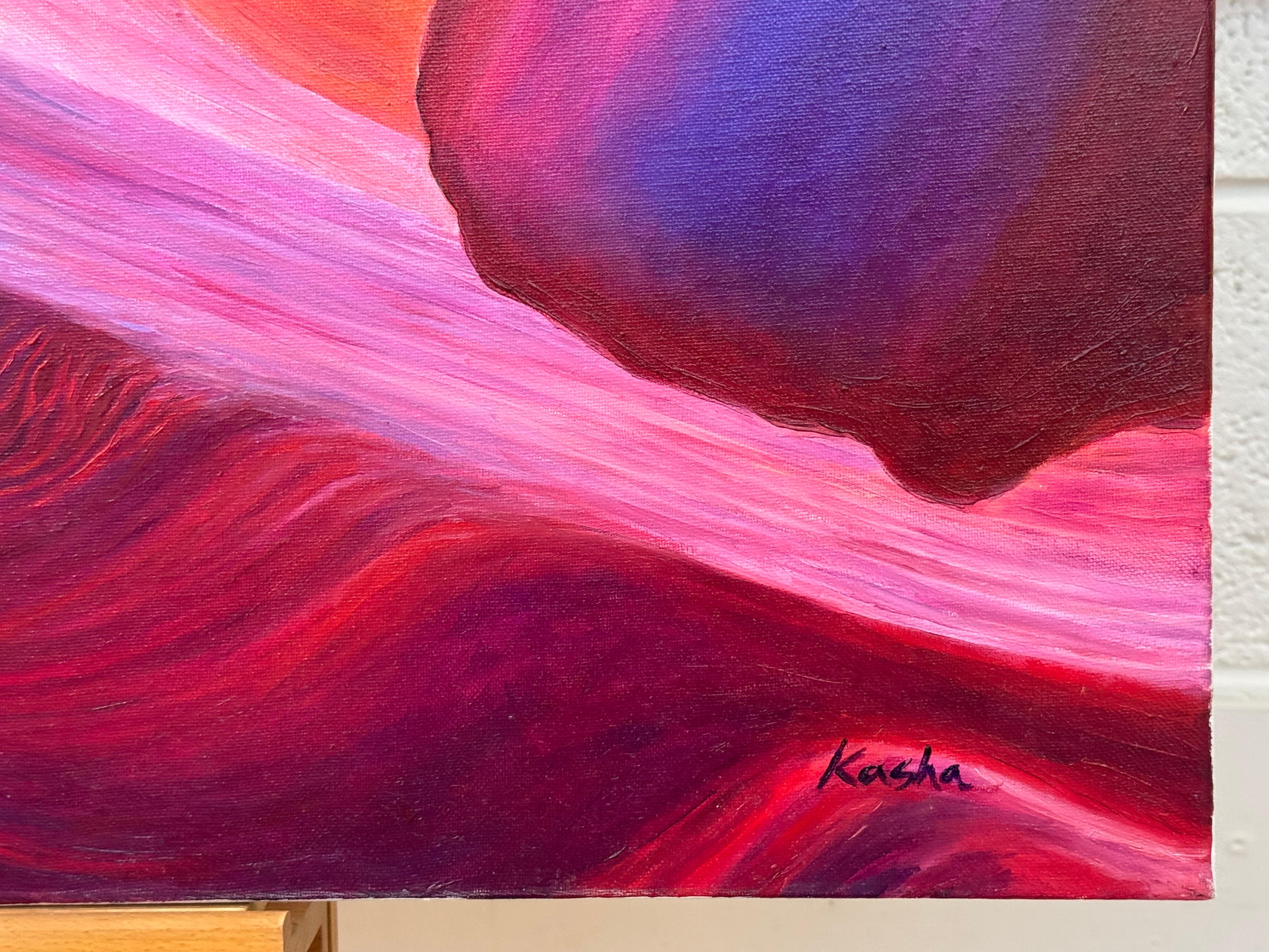 Large Square Red Pink Blue & Purple Painting of Antelope Canyon in Arizona USA For Sale 10