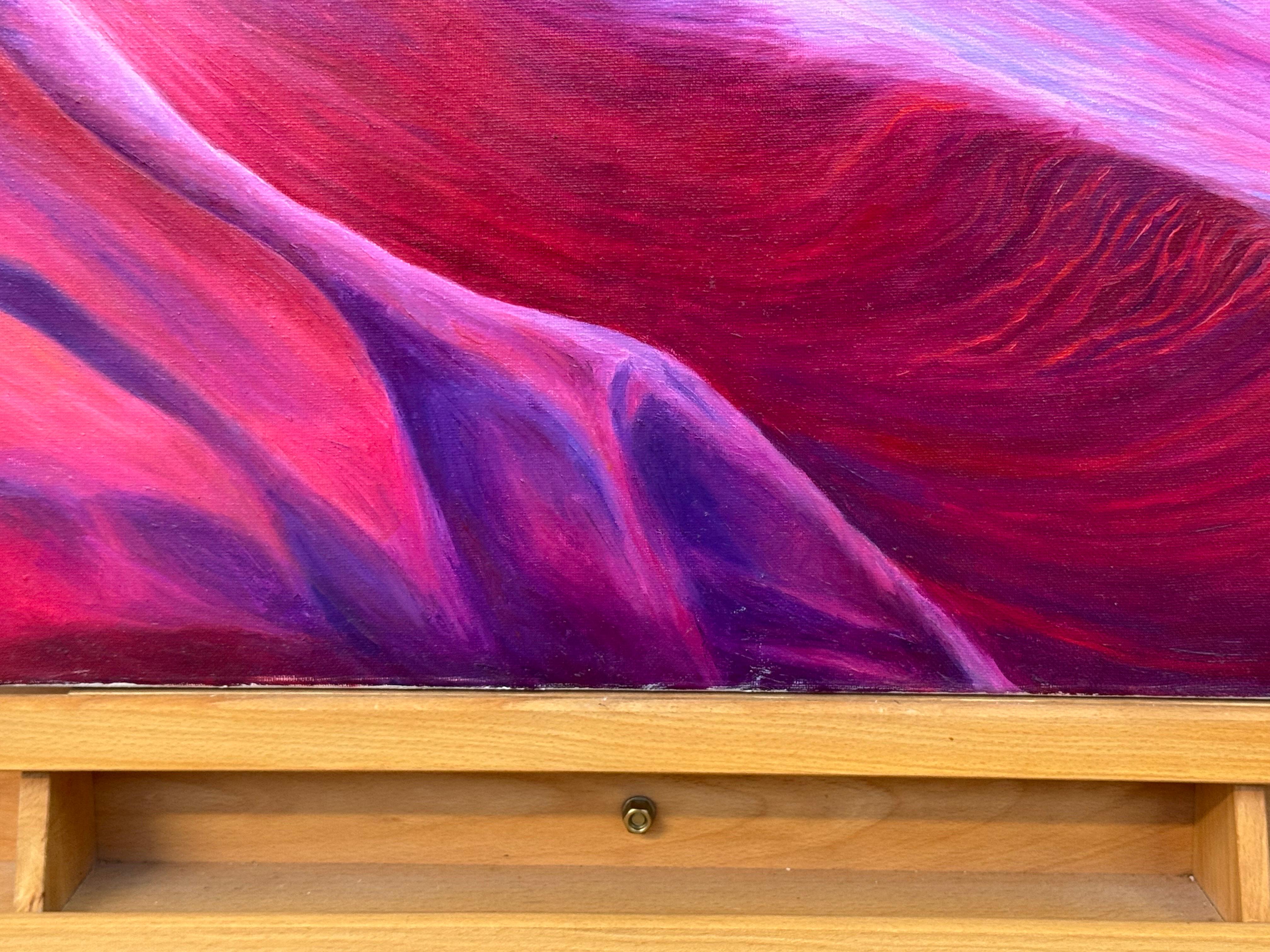 Large Square Red Pink Blue & Purple Painting of Antelope Canyon in Arizona USA For Sale 4