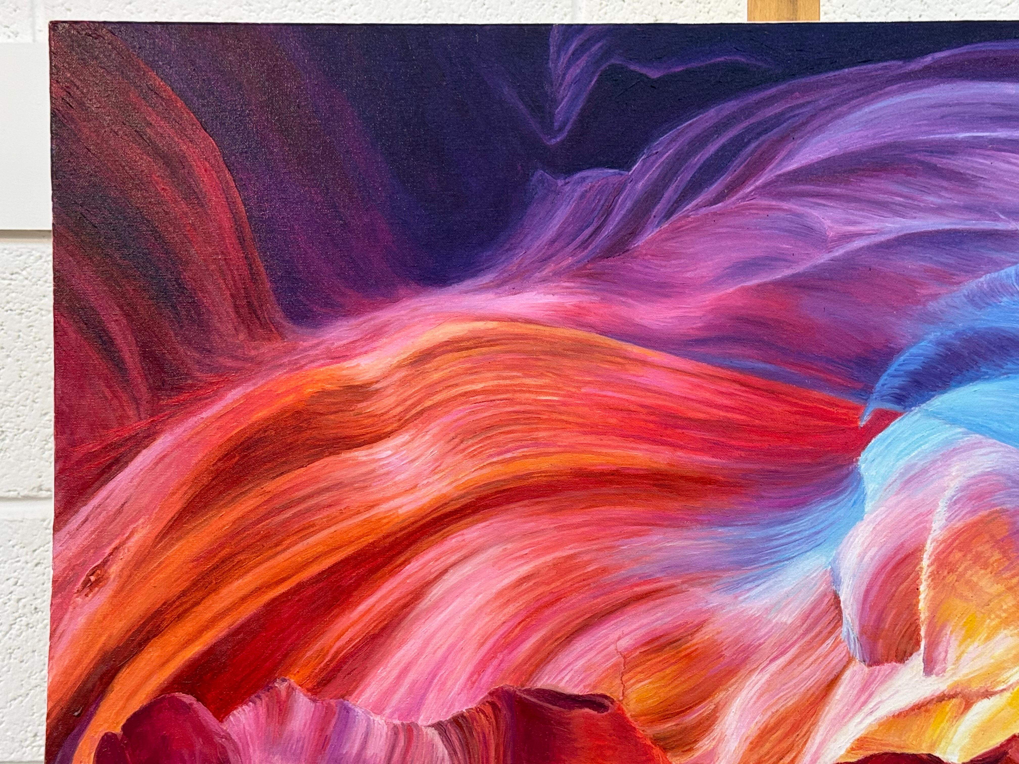 Large Square Red Pink Blue & Purple Painting of Antelope Canyon in Arizona USA For Sale 6