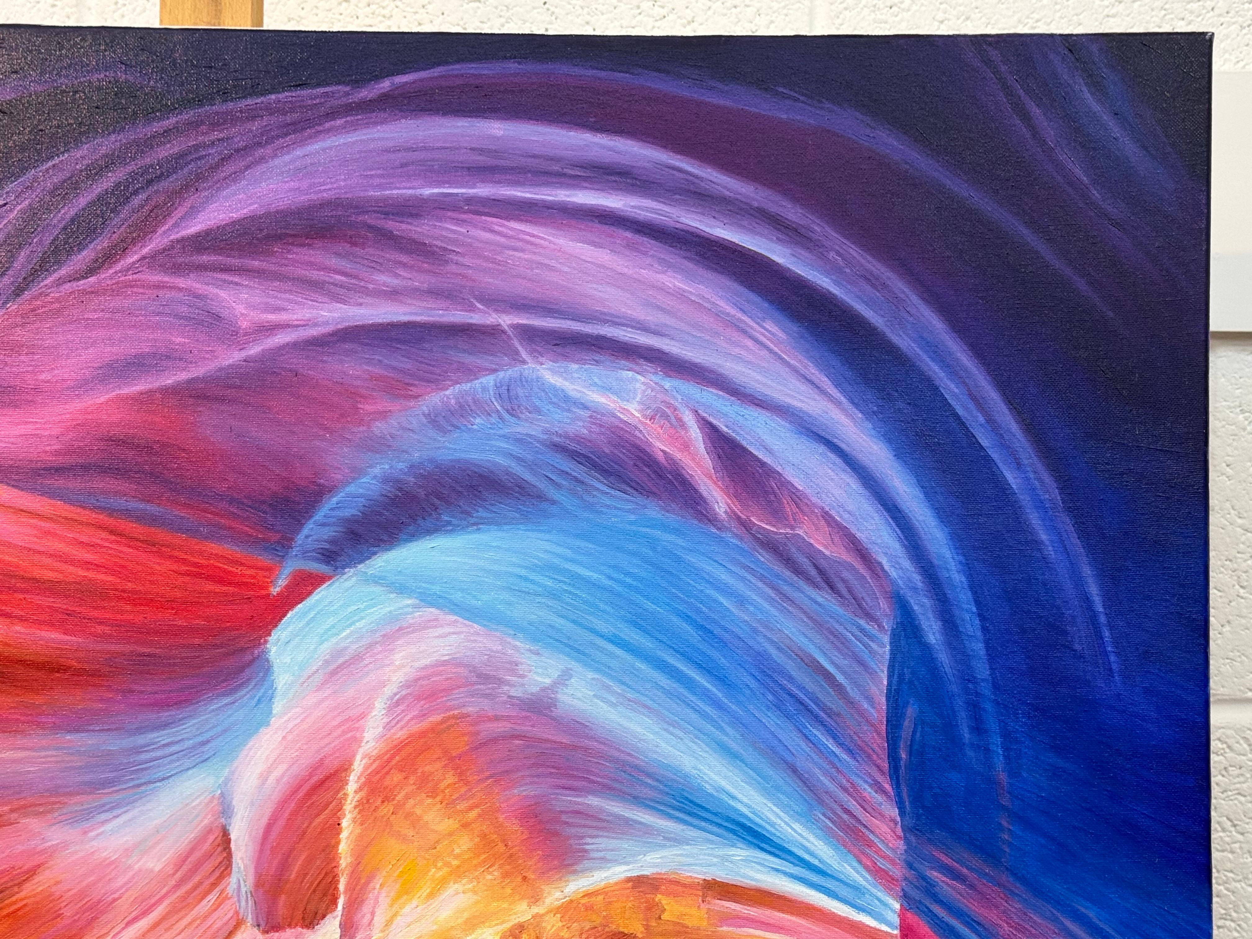 Large Square Red Pink Blue & Purple Painting of Antelope Canyon in Arizona USA For Sale 7