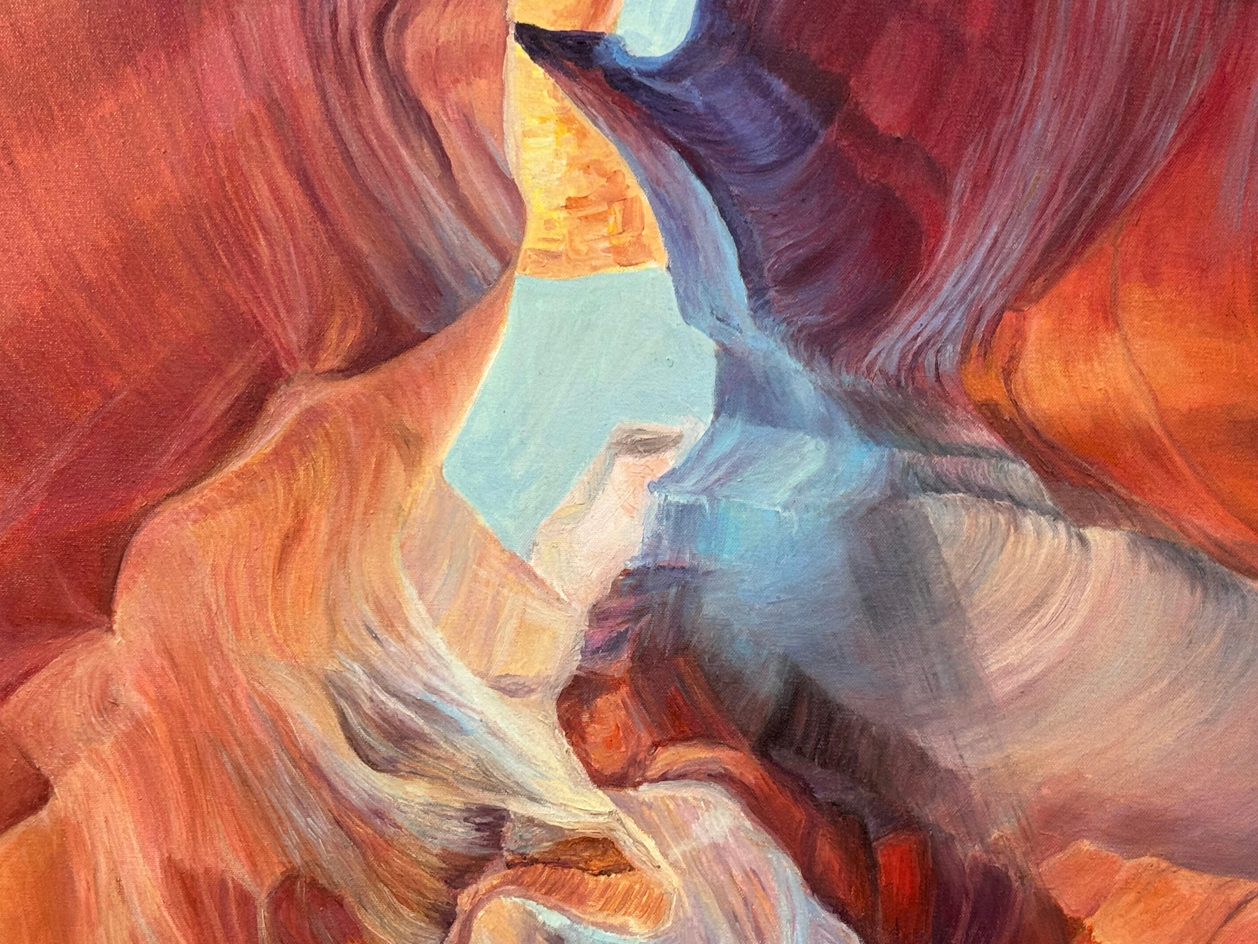 Quadro astratto moderno rosa, rosso e blu dell'interno dell'Antelope Canyon in Arizona USA in vendita 5