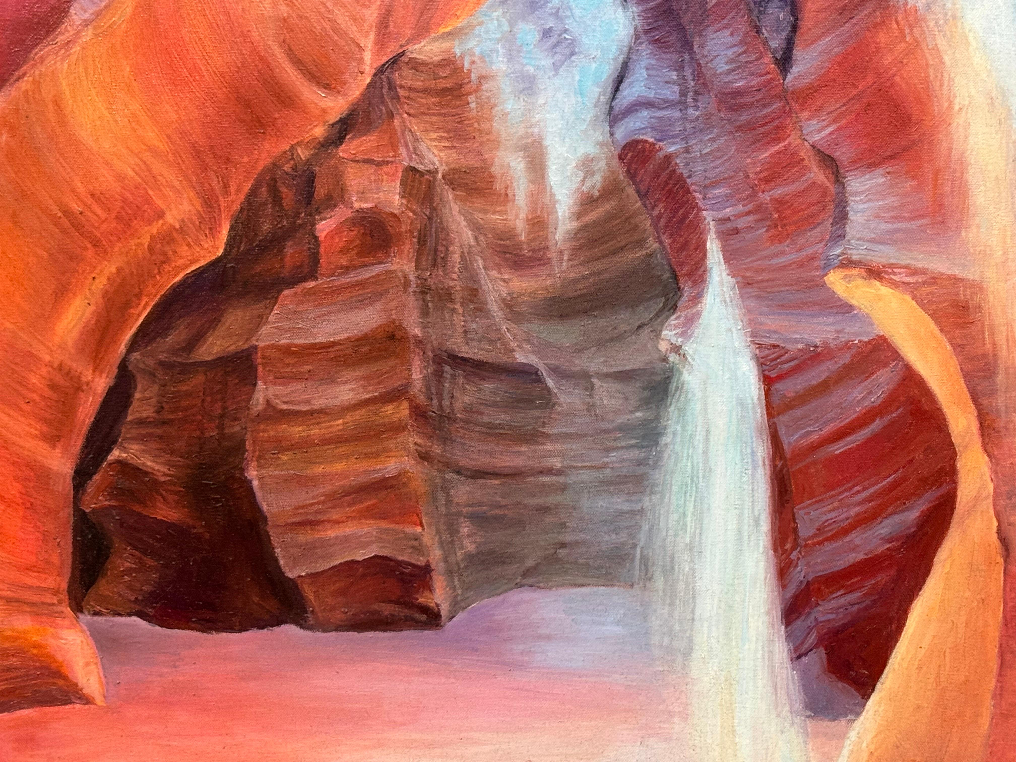 Quadro astratto moderno rosa, rosso e blu dell'interno dell'Antelope Canyon in Arizona USA in vendita 7