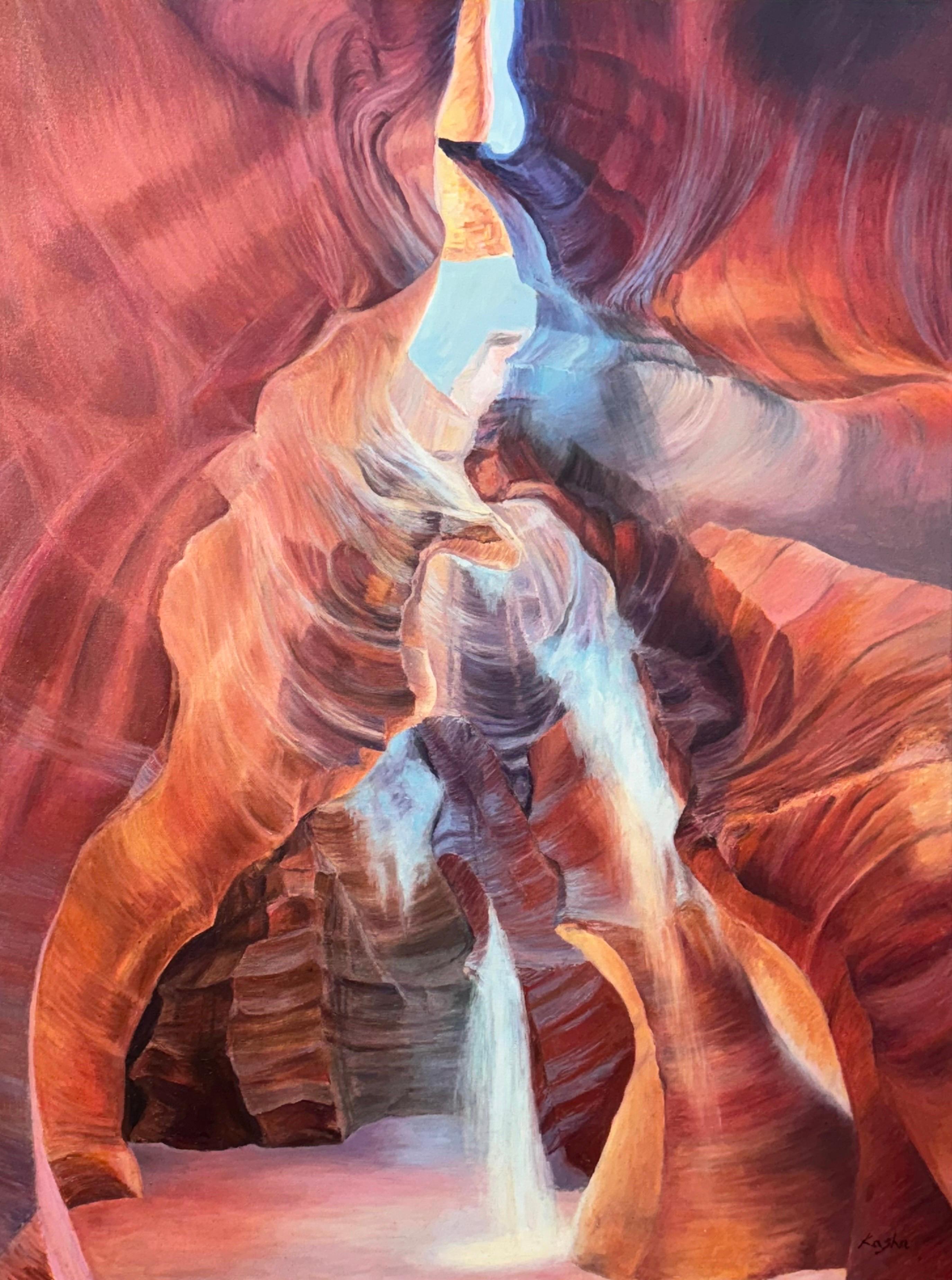 Quadro astratto moderno rosa, rosso e blu dell'interno dell'Antelope Canyon in Arizona USA in vendita 9