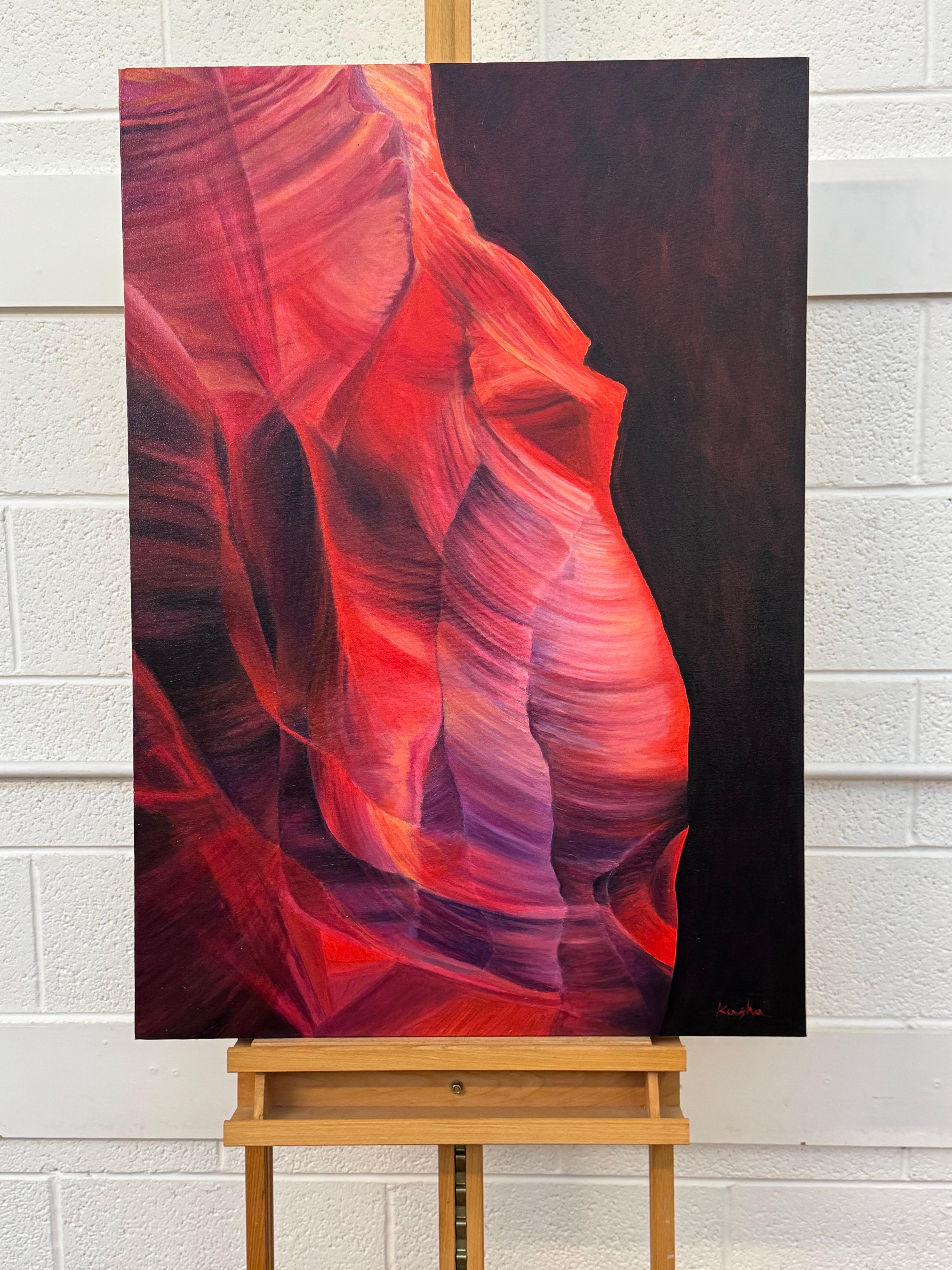 Pintura Abstracta Moderna Rosa Roja y Azul del Interior del Cañón del Antílope Arizona EE.UU. - Painting de Katarzyna Szulc