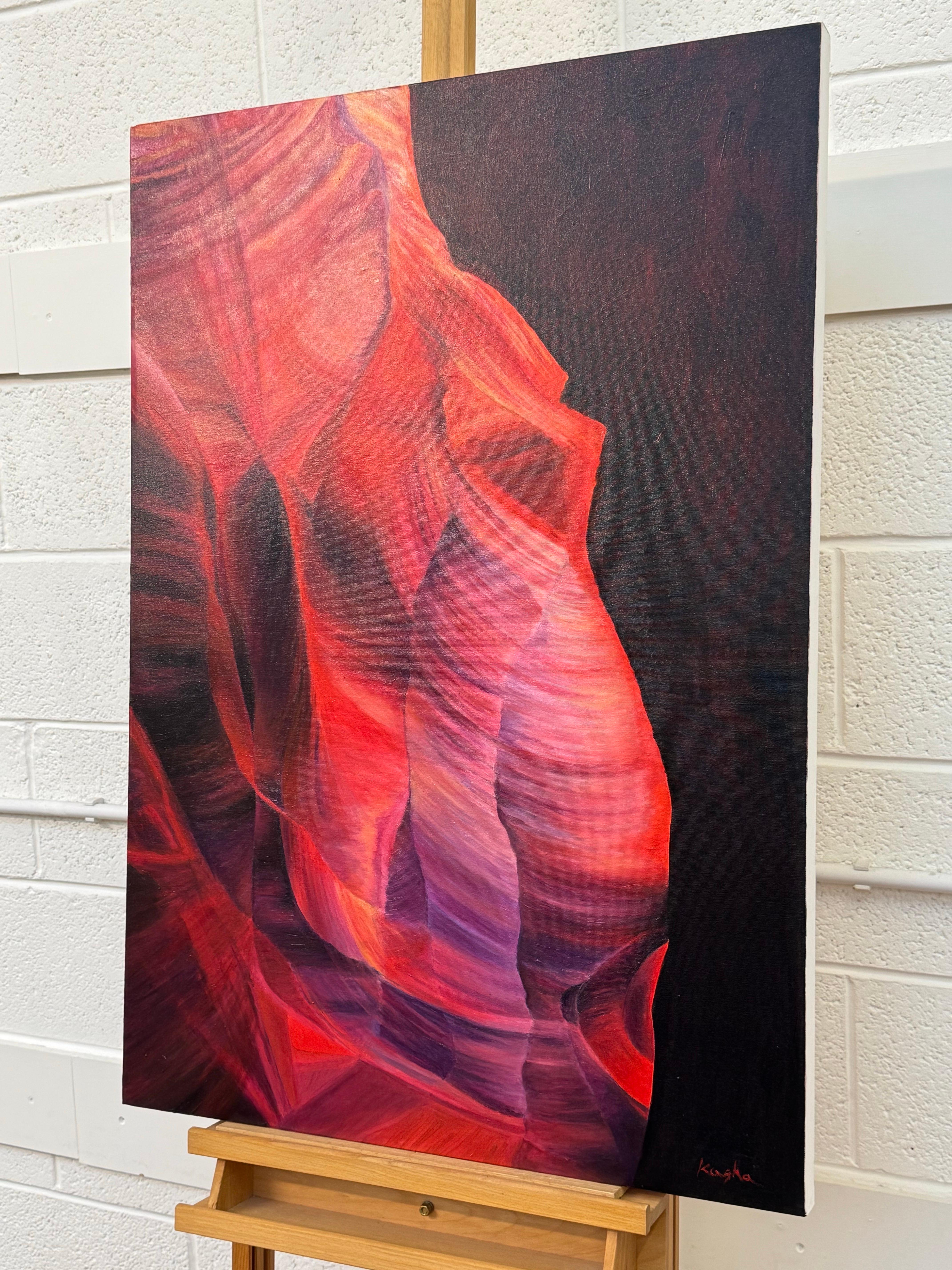 Pintura Abstracta Moderna Rosa Roja y Azul del Interior del Cañón del Antílope Arizona EE.UU. - Painting Abstracto de Katarzyna Szulc