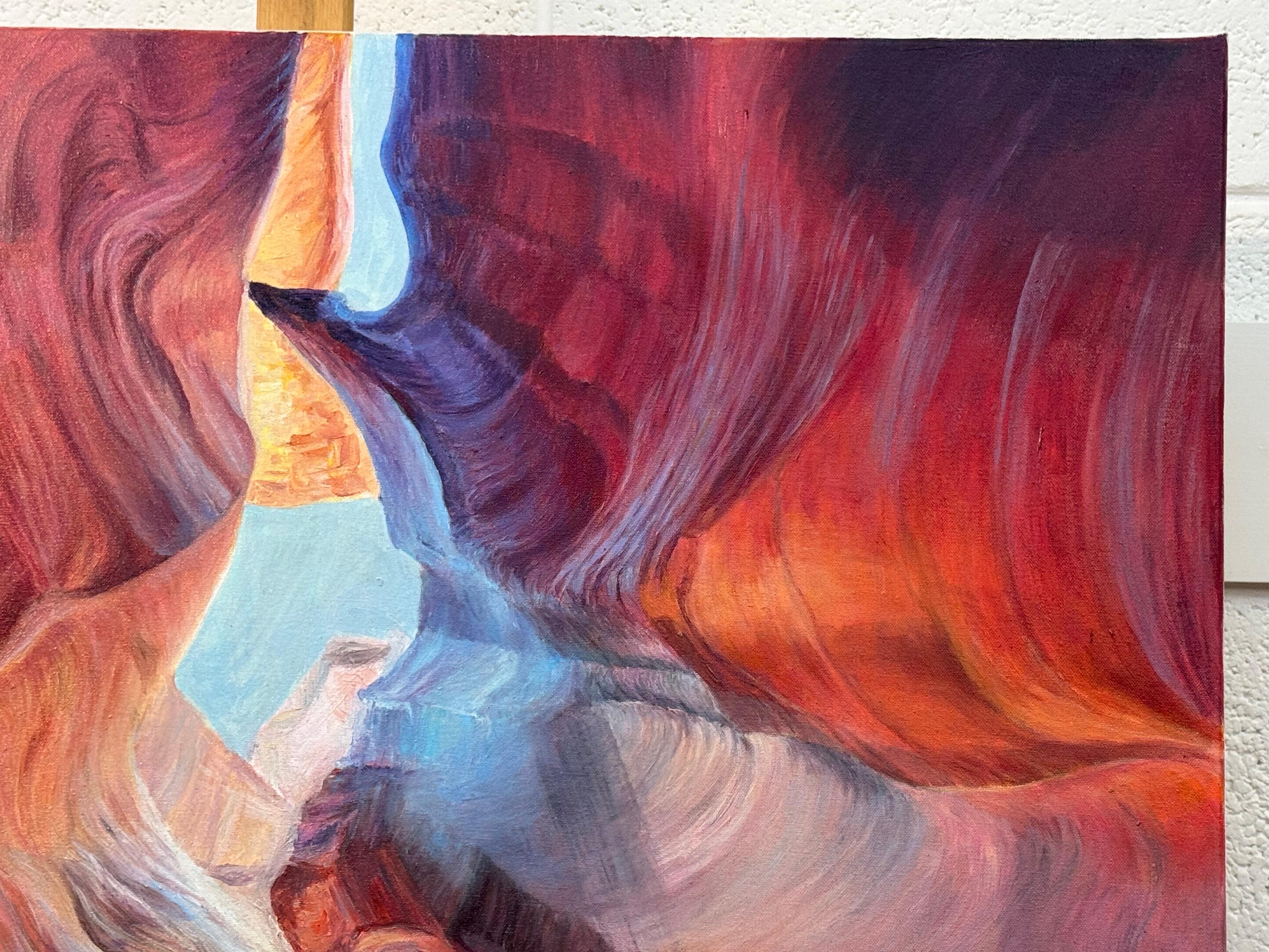 Quadro astratto moderno rosa, rosso e blu dell'interno dell'Antelope Canyon in Arizona USA in vendita 1