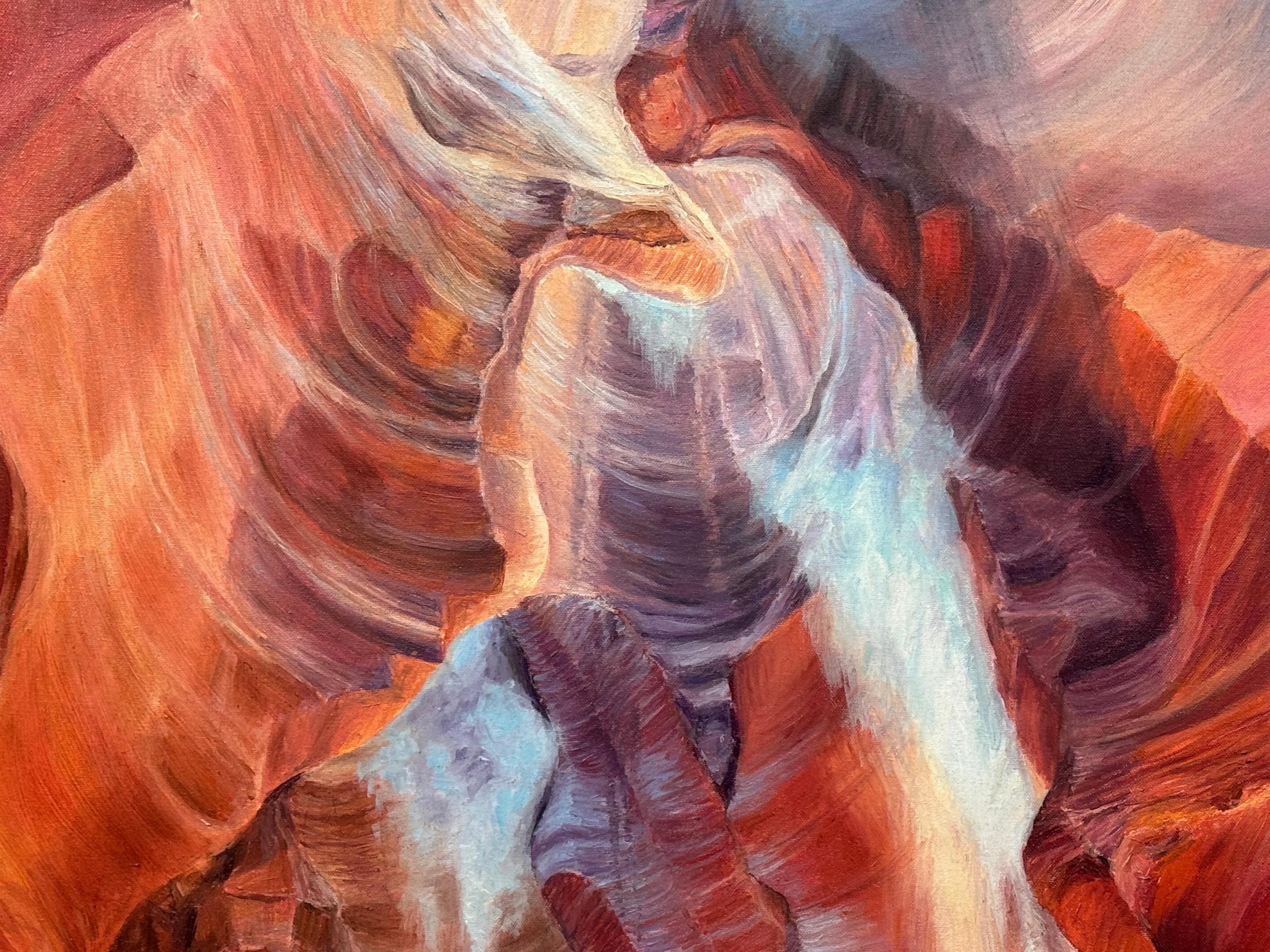 Quadro astratto moderno rosa, rosso e blu dell'interno dell'Antelope Canyon in Arizona USA in vendita 4