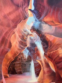 Pink Red & Blue Modern Abstract Painting of Inside Antelope Canyon Arizona USA