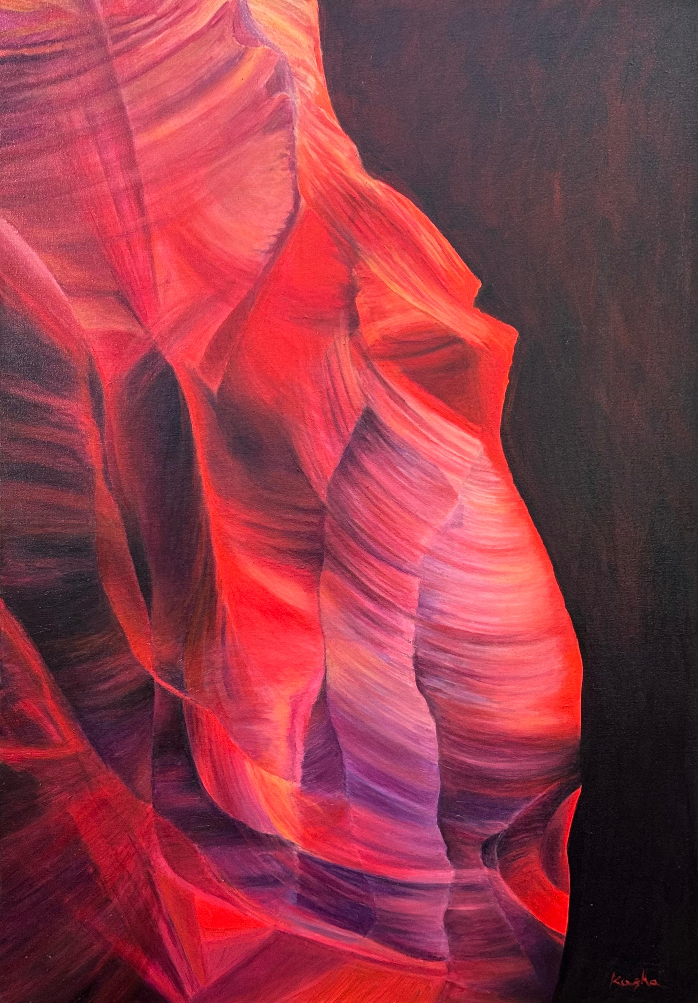 Abstract Painting de Katarzyna Szulc - Pintura Abstracta Moderna Rosa Roja y Azul del Interior del Cañón del Antílope Arizona EE.UU.