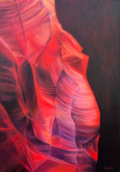 Pink Red & Blue Modern Abstract Painting of Inside Antelope Canyon Arizona USA