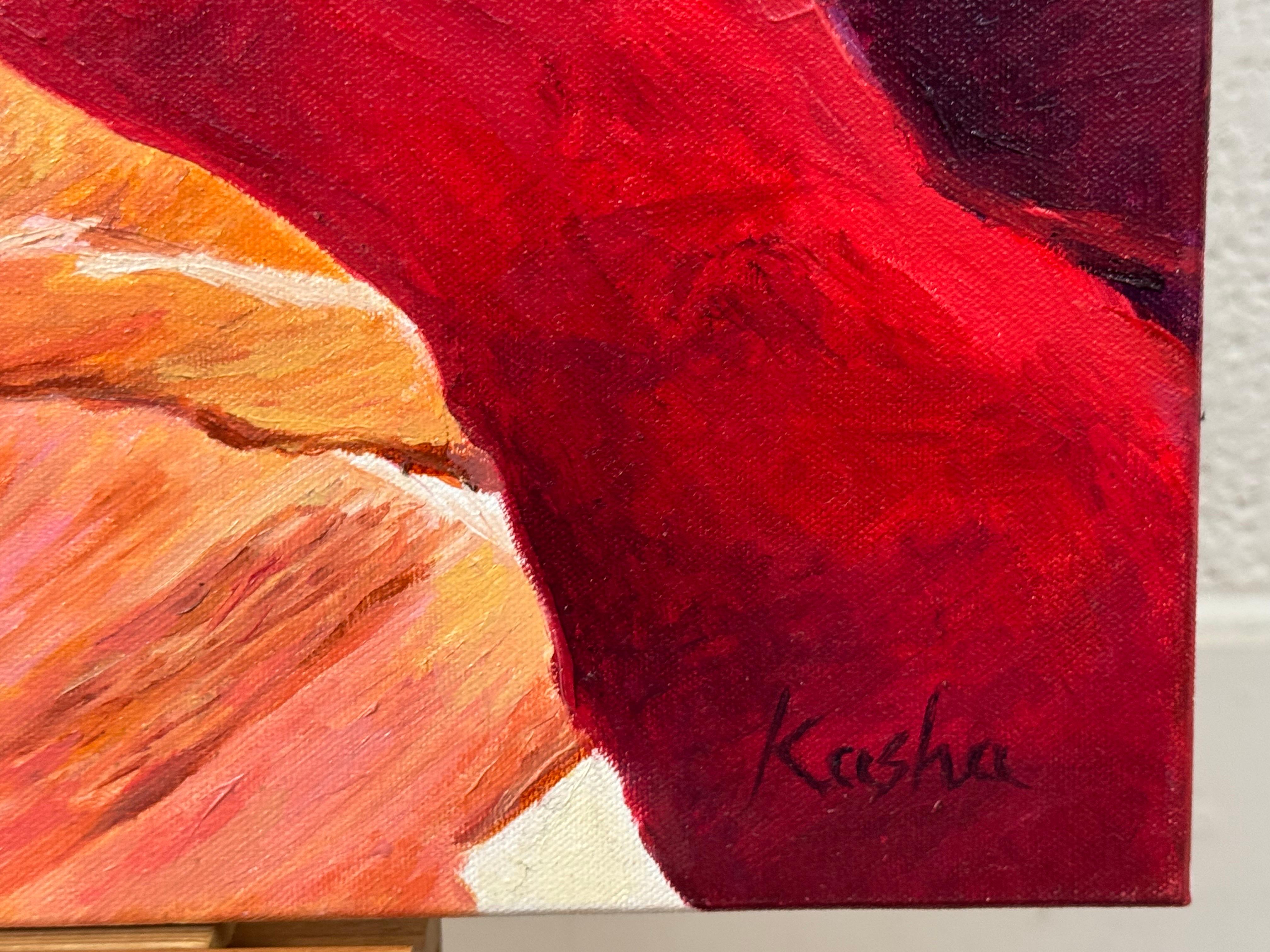 Quadro astratto rosso, viola e giallo dell'interno dell'Antelope Canyon in Arizona USA - Painting di Katarzyna Szulc