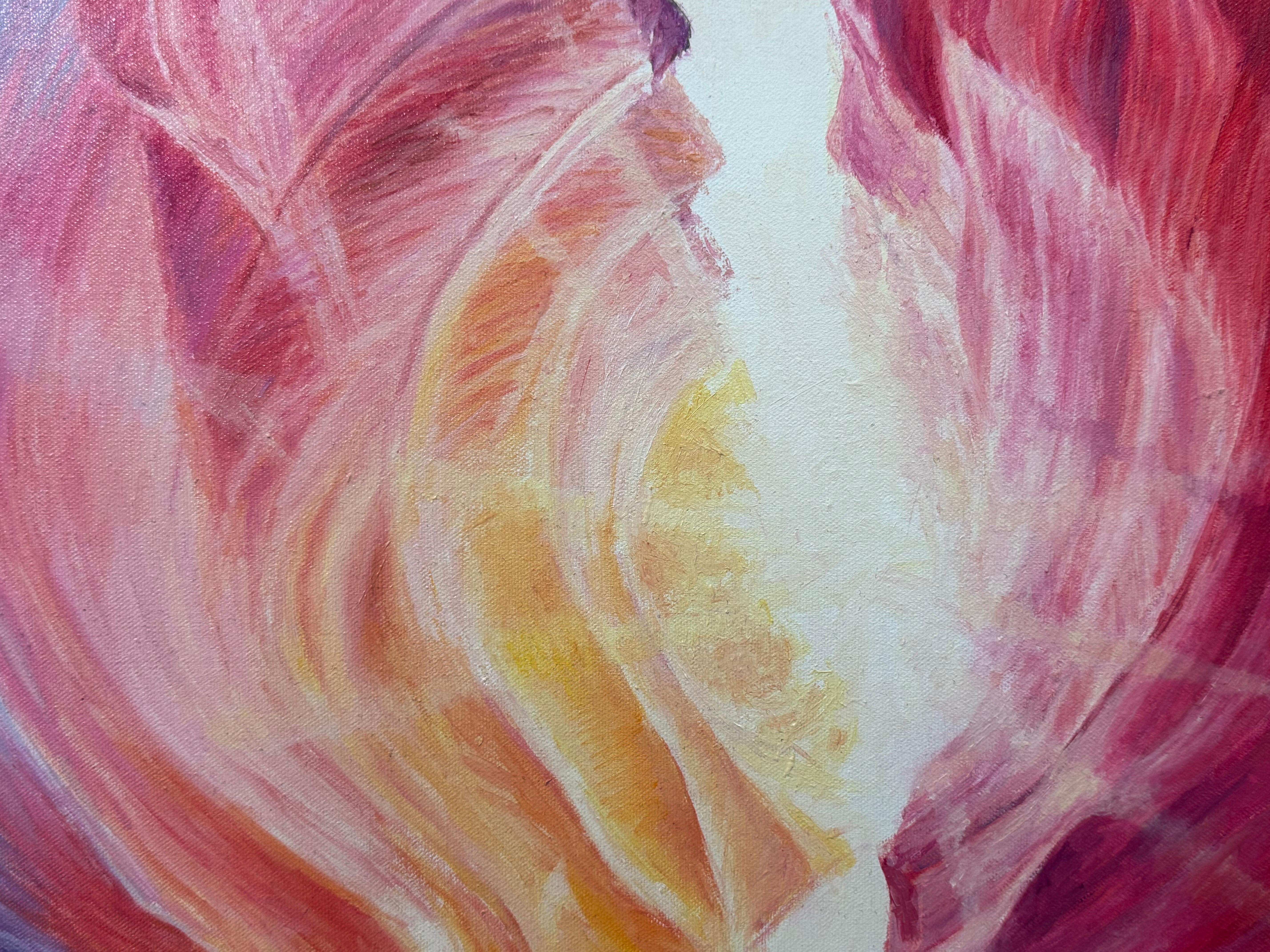 Quadro astratto rosso, viola e giallo dell'interno dell'Antelope Canyon in Arizona USA - Painting Realismo americano di Katarzyna Szulc