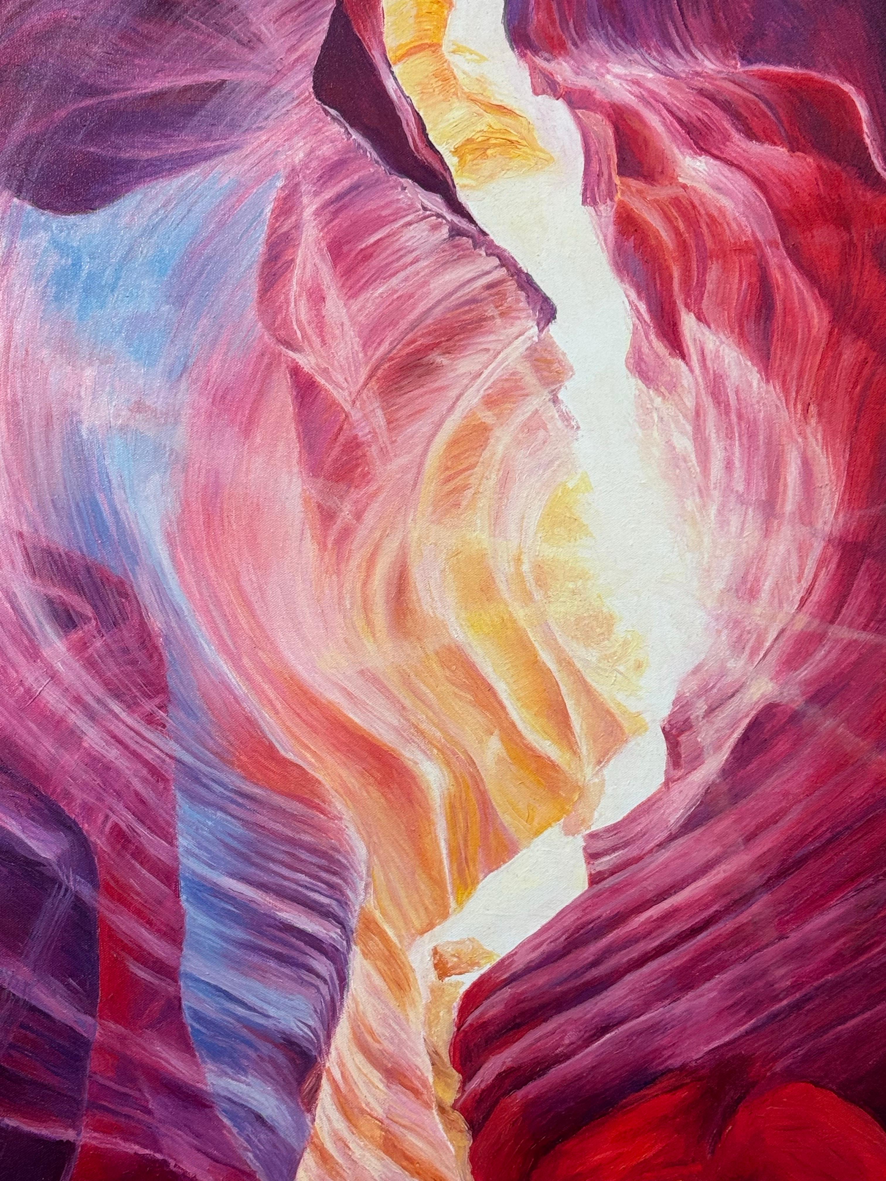 Quadro astratto rosso, viola e giallo dell'interno dell'Antelope Canyon in Arizona USA in vendita 1