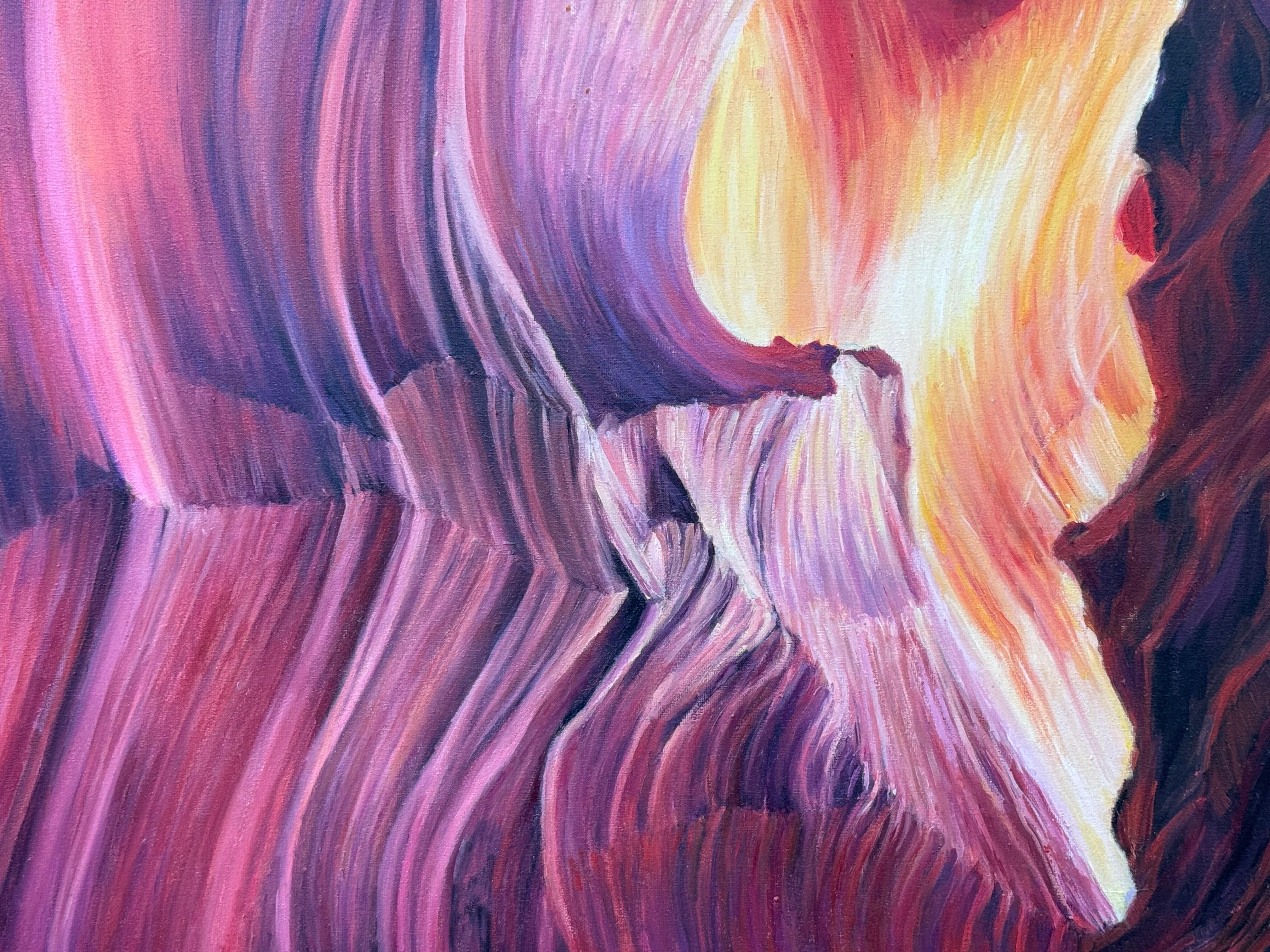 Pintura abstracta roja, morada y amarilla del interior del Cañón del Antílope en Arizona, EE.UU. en venta 3