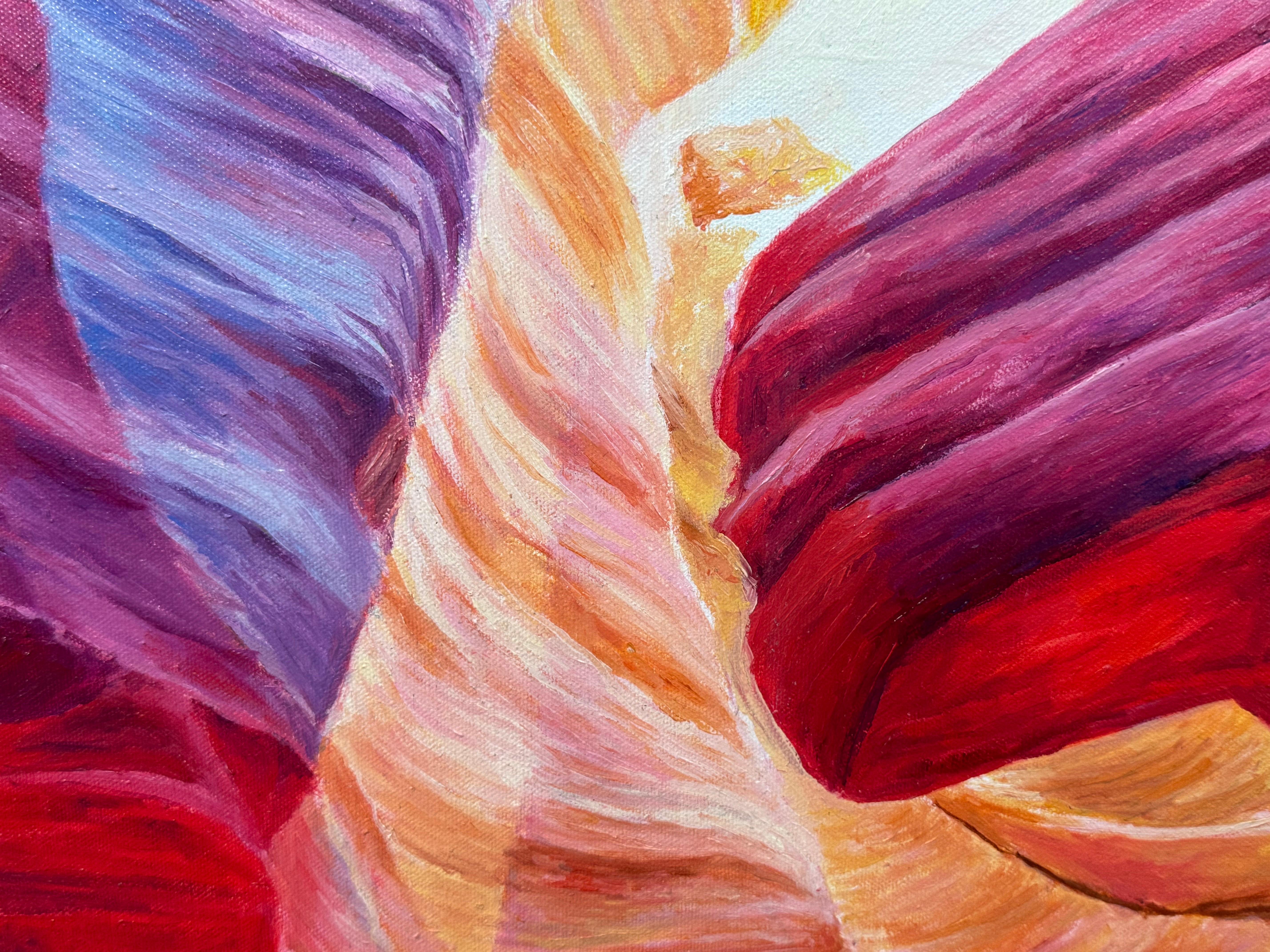 Quadro astratto rosso, viola e giallo dell'interno dell'Antelope Canyon in Arizona USA in vendita 3