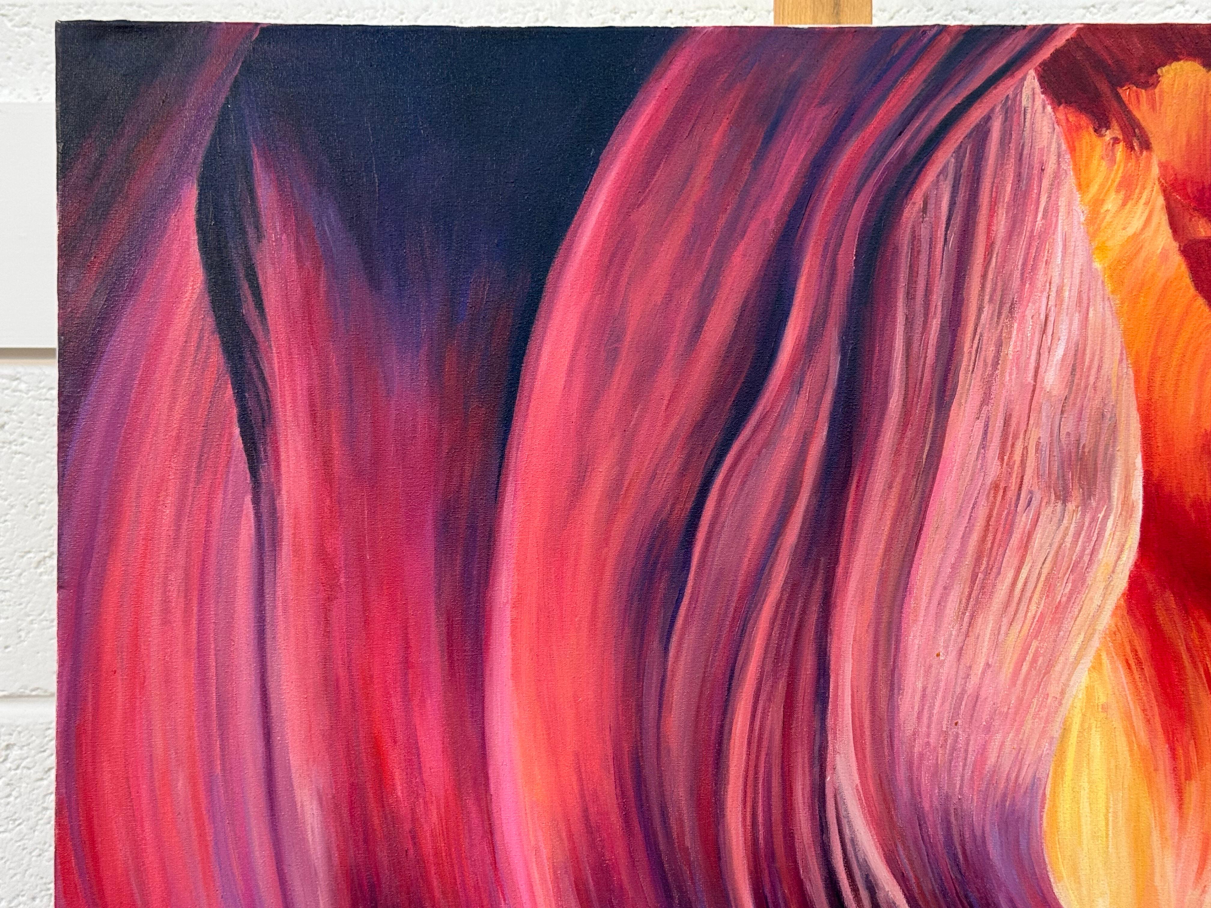 Pintura abstracta roja, morada y amarilla del interior del Cañón del Antílope en Arizona, EE.UU. en venta 4