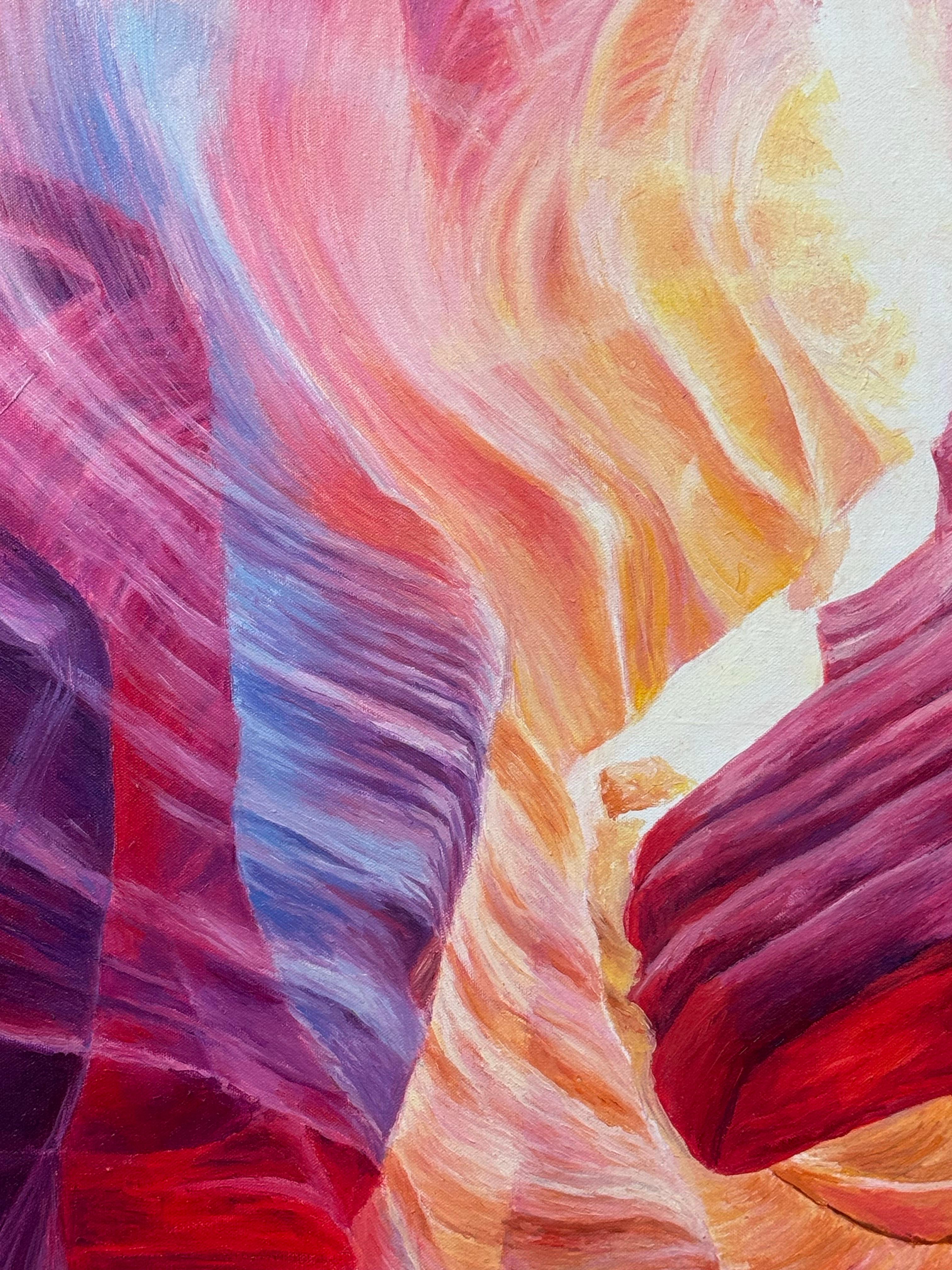 Quadro astratto rosso, viola e giallo dell'interno dell'Antelope Canyon in Arizona USA in vendita 4