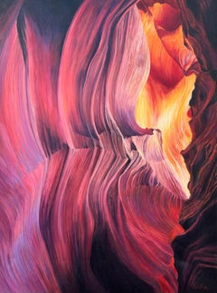 Red, Purple & Yellow Abstract Painting of Inside Antelope Canyon in Arizona USA