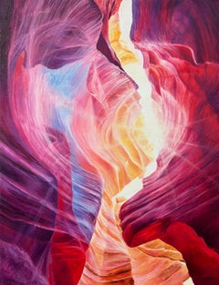 Quadro astratto rosso, viola e giallo dell'interno dell'Antelope Canyon in Arizona USA